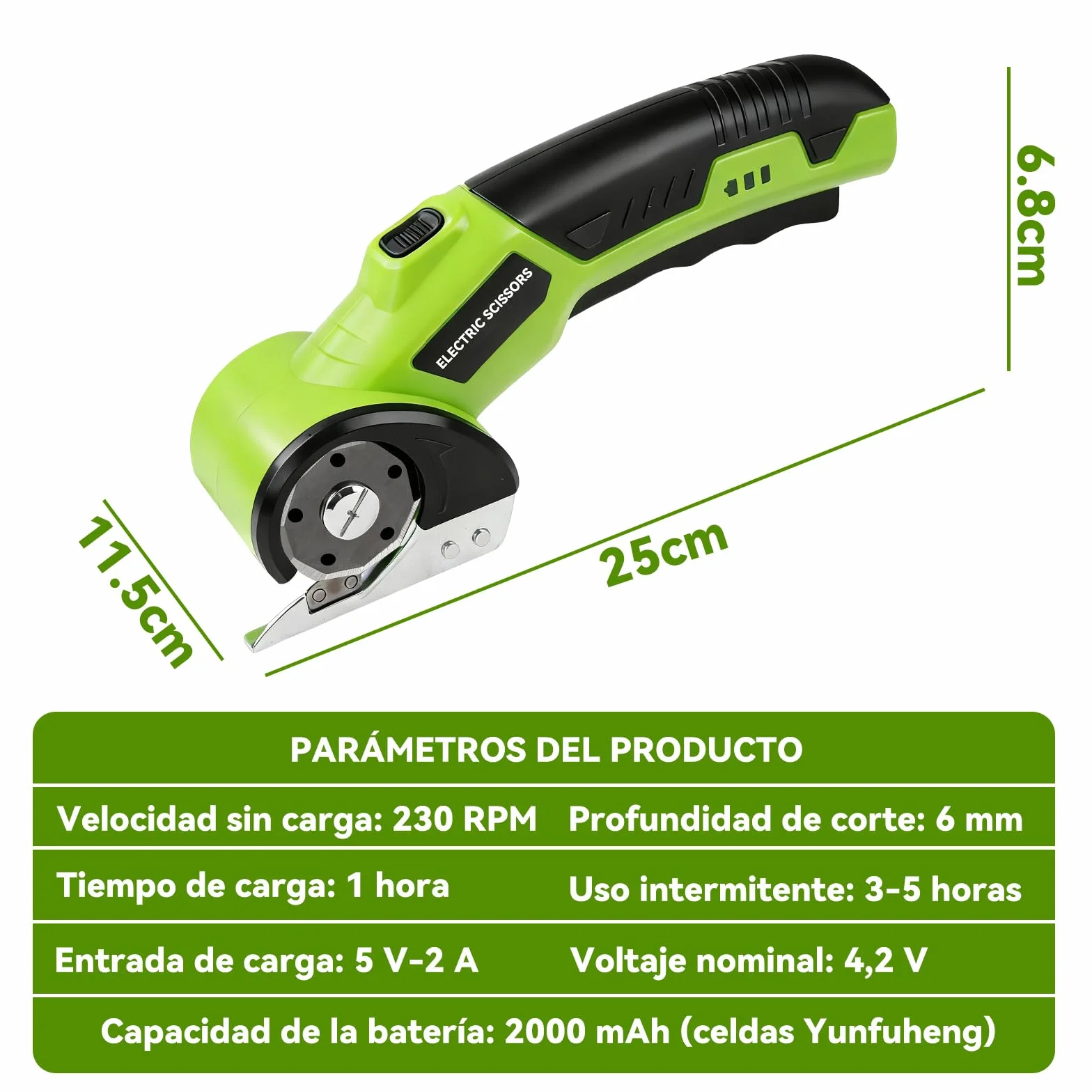Cortadora de Tijera Eléctrica Inalámbrica, 4,2V Recargable Tijeras Electrica Costura con batería de 2000 mAh y 2 cuchillas para papel, cartón, alfombra, cuero, fieltro