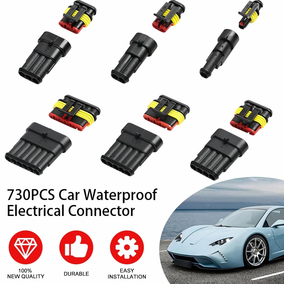 Conector Electrico Impermeable 730 Piezas para Coche, Kit de Conectores Sellado 1-6 Pines
