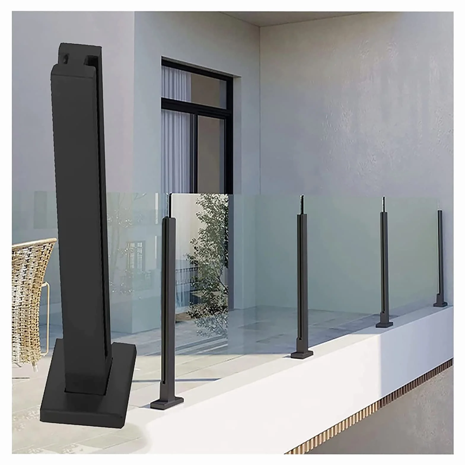 Glass Balustrade Post Clamp, Terrace Balcony Deck Glass Panel Post, 60/70/80/90/100/110/120/130 cm Tall Baluster Column Kit, 304 Stainless Steel Fence Support System ( Color : Mid Post , Size : Height