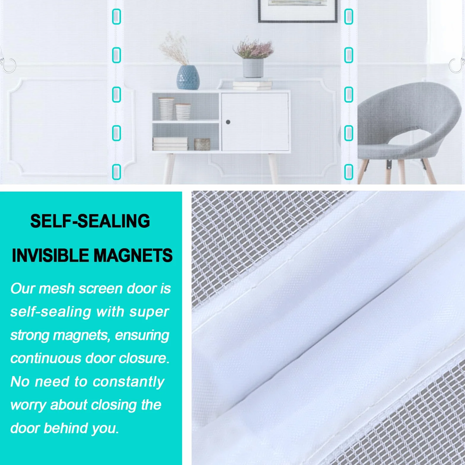 Mosquitera Puerta Magnética 150x200cm,Doble Apertura Lateral, Cierre Automático sin Huecos, Cortina Mosquitera para Puerta Corredera, Balcón y Terraza, Fácil Instalación, Blanco