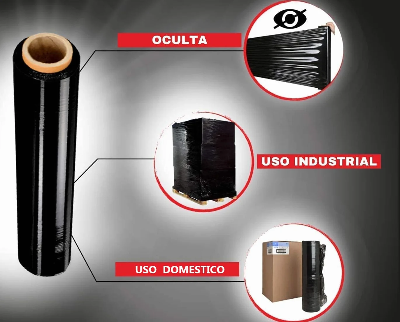 Film Negro para Embalar de 50 cm x 200 m – Rollo de Film Elástico Manual para Embalaje Industrial (1U)