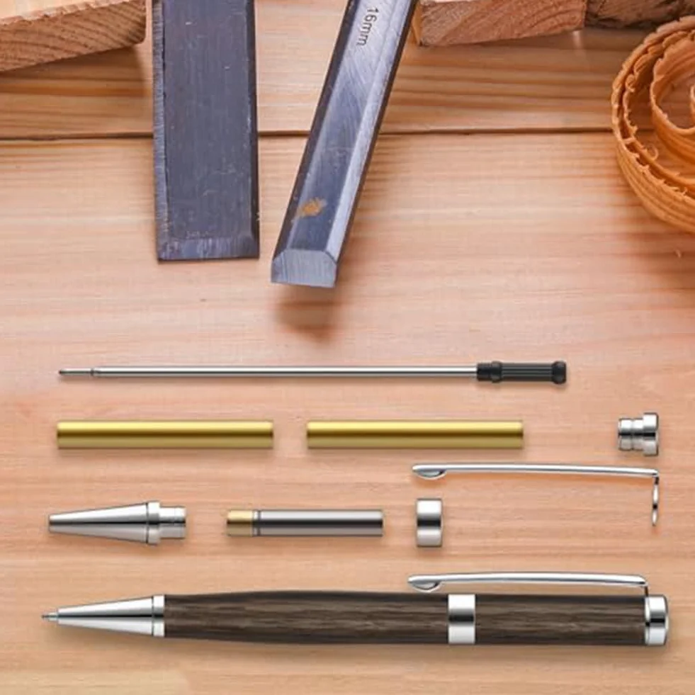 Kit de 10 bolígrafos para torneado de madera de 7 mm, plateado