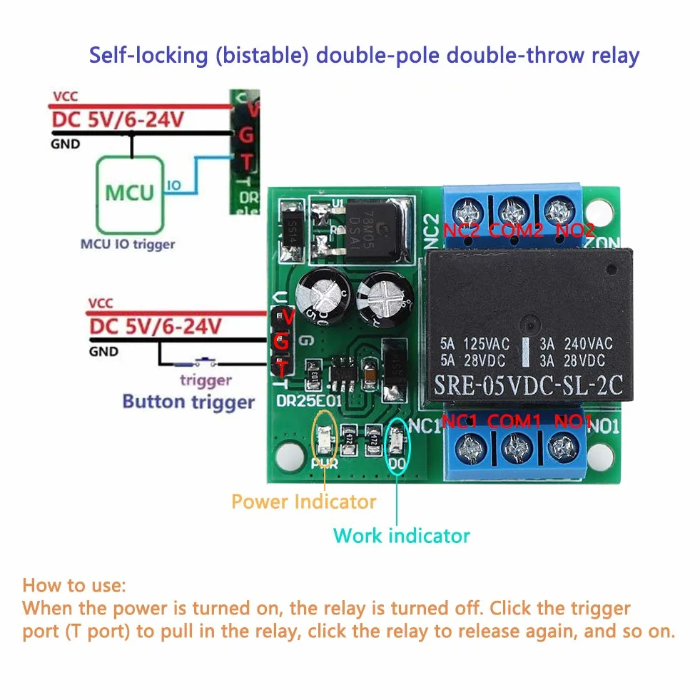 Placa del Módulo de Relé de Señal Placa de Relé Biestable de Doble Tiro Placa de Relé Biestable Voltaje de Entrada Versión de 24 V 12 V Opcional Para Accesorios de Computadoras Automotrices(Dc6-24V)