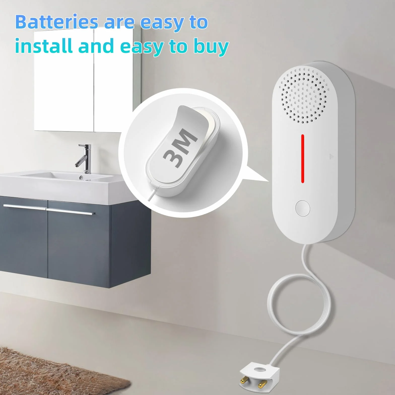 Cuteefun Detector de Fugas de Agua WiFi, Alarma Agua 100dB, Sensor Inalámbrico Tuya/Smart Life para Baño Cocina