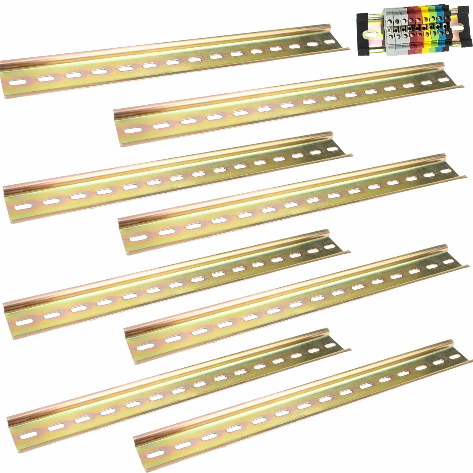8 rieles DIN, rieles de acero de colores, riel de suspensión, ancho 29,5 cm, altura 7,5 mm, longitud de 3,5 cm para instalar aparatos eléctricos como disyuntores