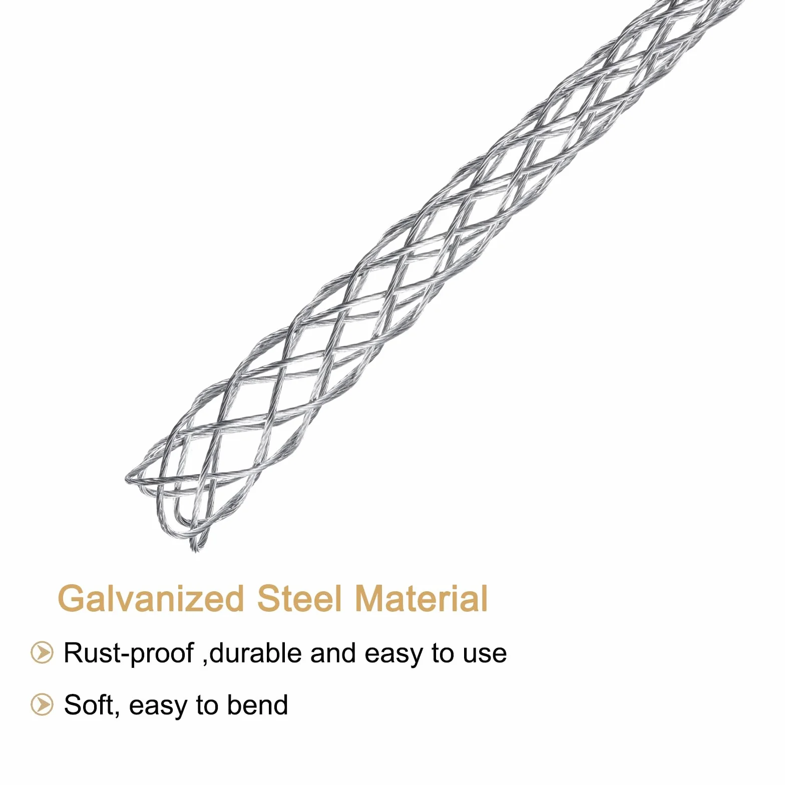 QUARKZMAN Agarre para Tirar Cables para Cables de 4-6 mm, con Tuerca de 4.2 mm, Calcetín de Malla de Alambre de 24 cm de Cabeza Simple de Acero Galvanizado, 1 Pieza (Plateado)