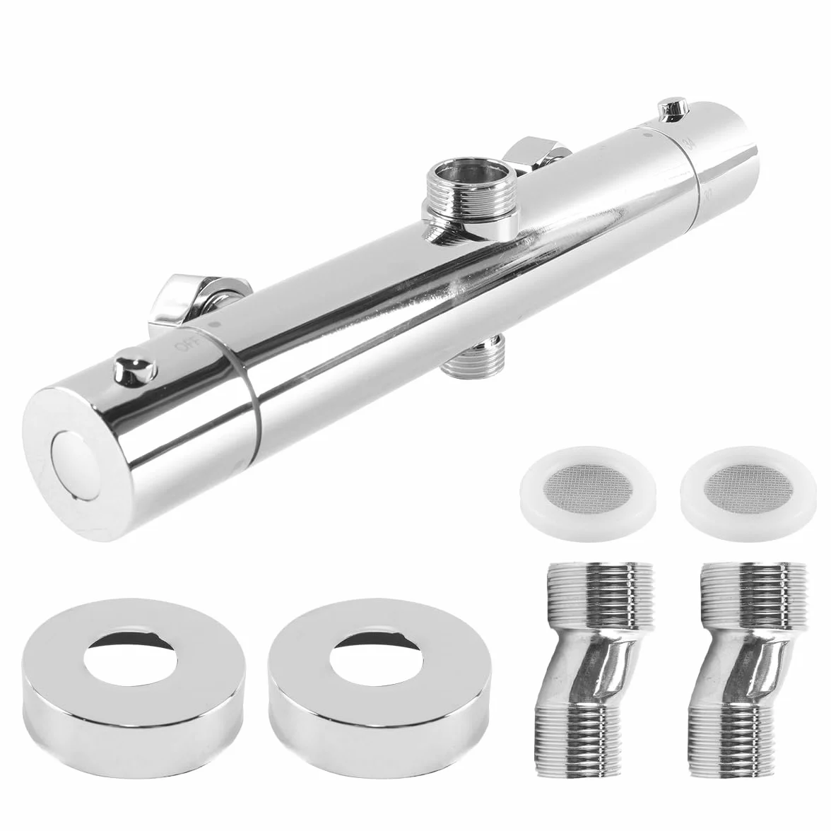 Alnicov Grifo de Ducha termostático con Salida Inferior Oculta, un botón, antiescaldaduras, Adecuado para baño, Cocina, Ducha, etc.
