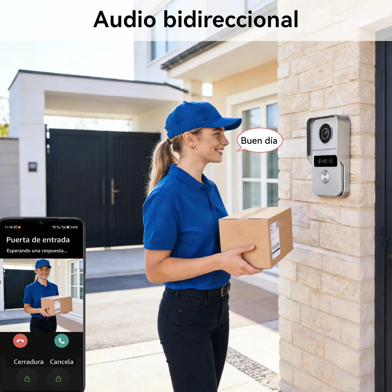 Videoportero Smartphone 2 Hilos, Timbre Video Mirilla y 7'' Pantalla Táctil, Visión Nocturna, Desbloqueo Remoto, Audio Bidireccionall para Chalet,casa, 2,4/5GHz, 1 cámara y 2 monitores