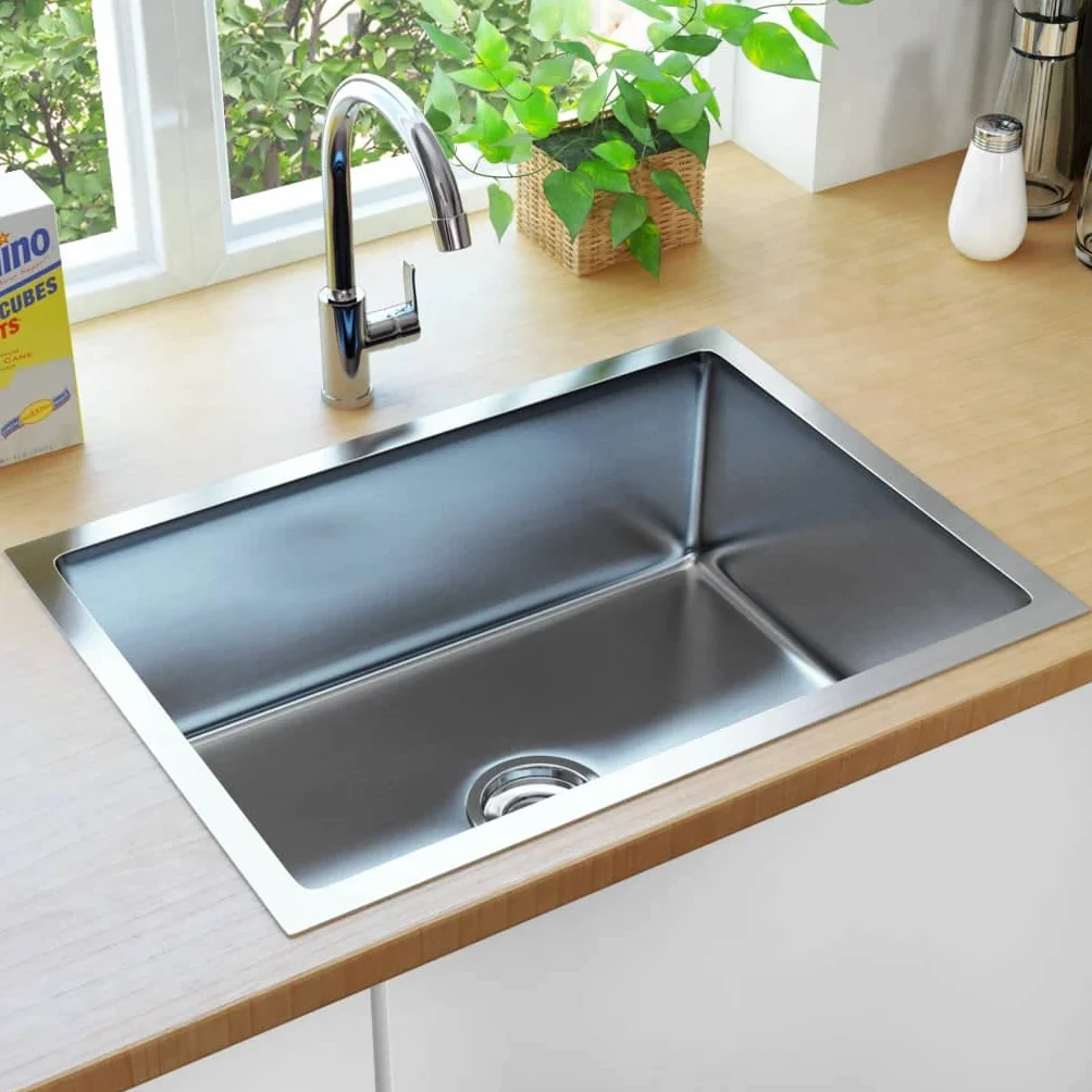 vidaXL Fregadero de Cocina Hecho a Mano Pila Lavabo Comedor Alberca Servicio Grifo Lavar Olla Platos Integrado Acero Inoxidable