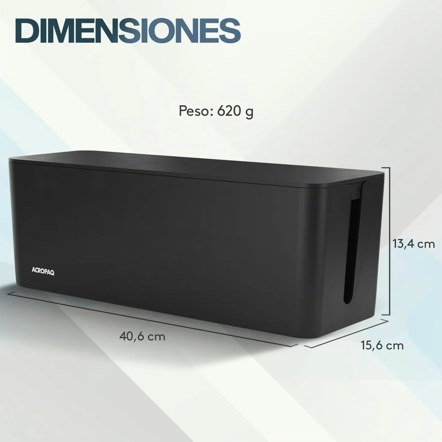 ACROPAQ Caja Porta Cables - Grande (40,6 x 15,6 x 13,4 cm), Caja para la gestión de Cables para esconder Cables y enchufes, Plástico, Negro - Caja Cables, Organizador de Cables