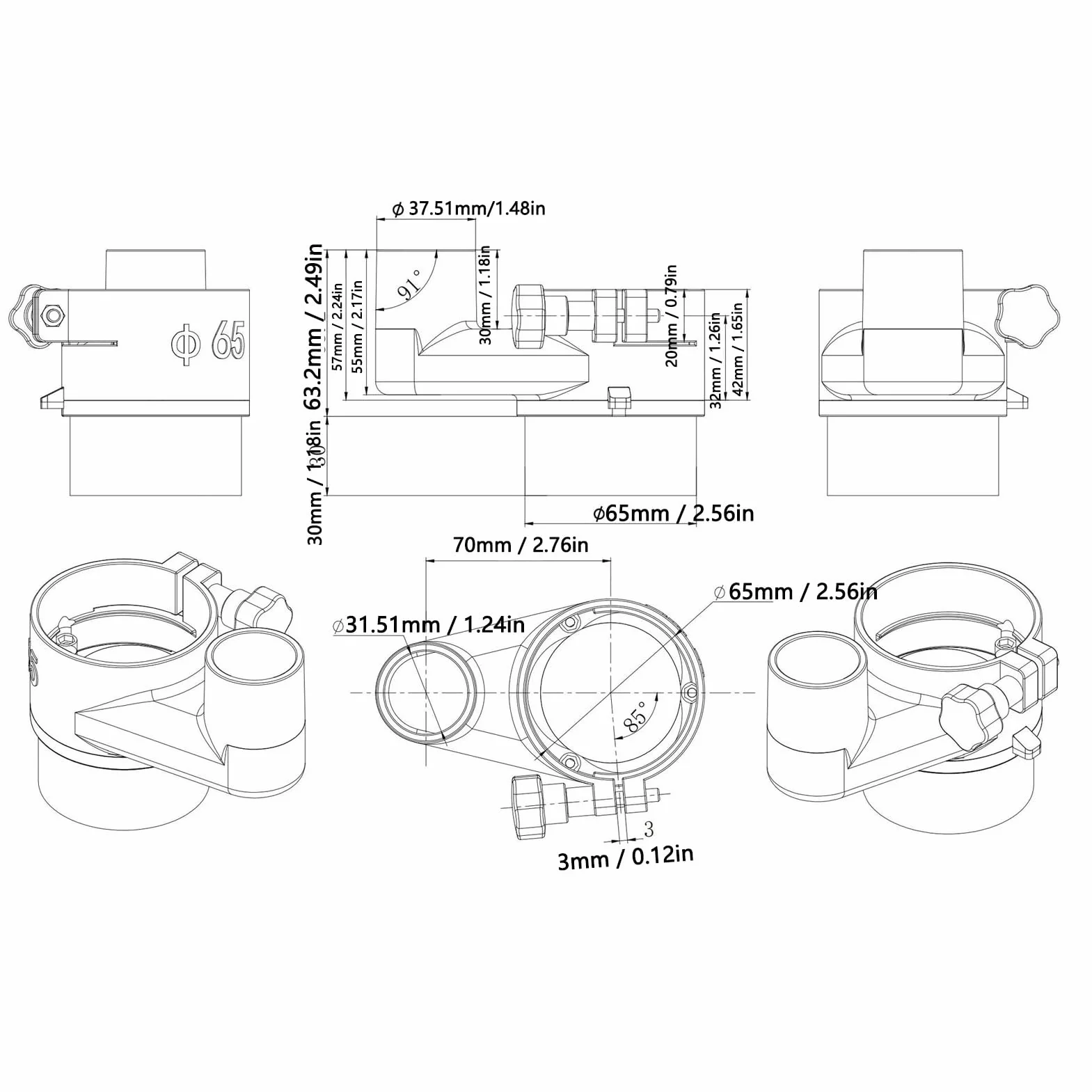 Cubierta de Polvo CNC Cubierta de Polvo del Enrutador CNC de 65 Mm CNC Dust Shoe para 1,5 KW Spindle Motor Grabado Máquina Máquina Herramientas de Carpintería de Carpintería