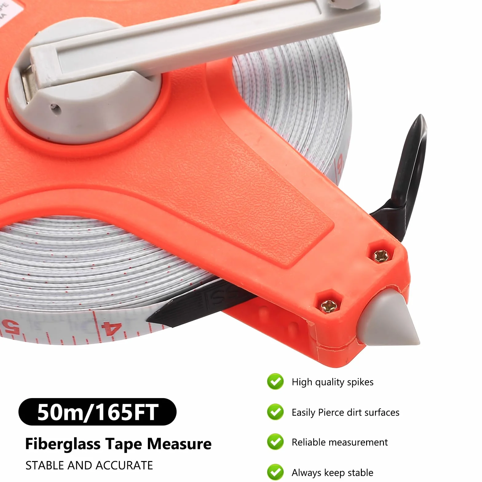 Cinta métrica de fibra de vidrio 50 m doble cara con mango ergonómico