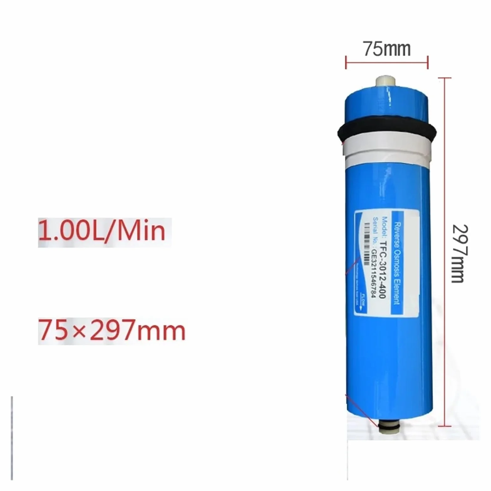 2 filtros de ósmosis inversa de repuesto de 400 GPD, cartuchos de membrana 3012-400G for sistemas de ósmosis inversa Con función de filtración de alta eficiencia(1PC)