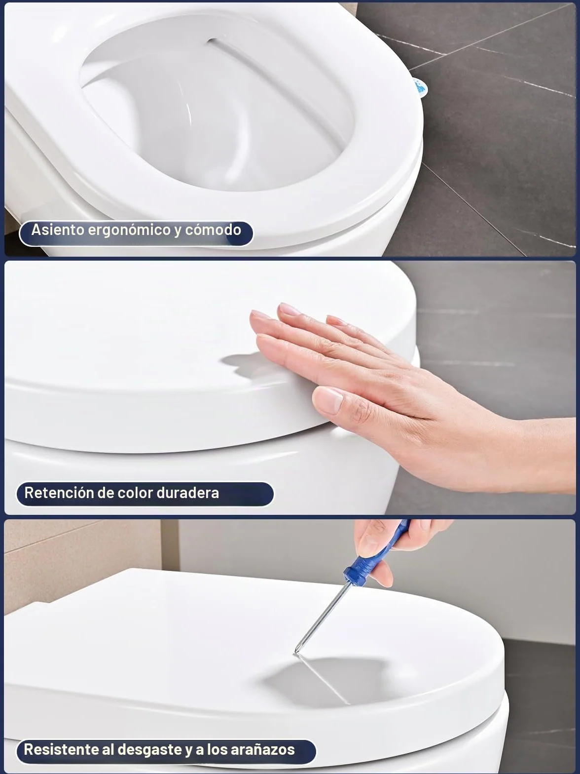Tapa WC Universal, YEAUPE PRO Asiento de Inodoro de Cierre Suave en Forma de D con Liberación Rápida para una Fácil Limpieza, Blanco, 43 x 36 CM