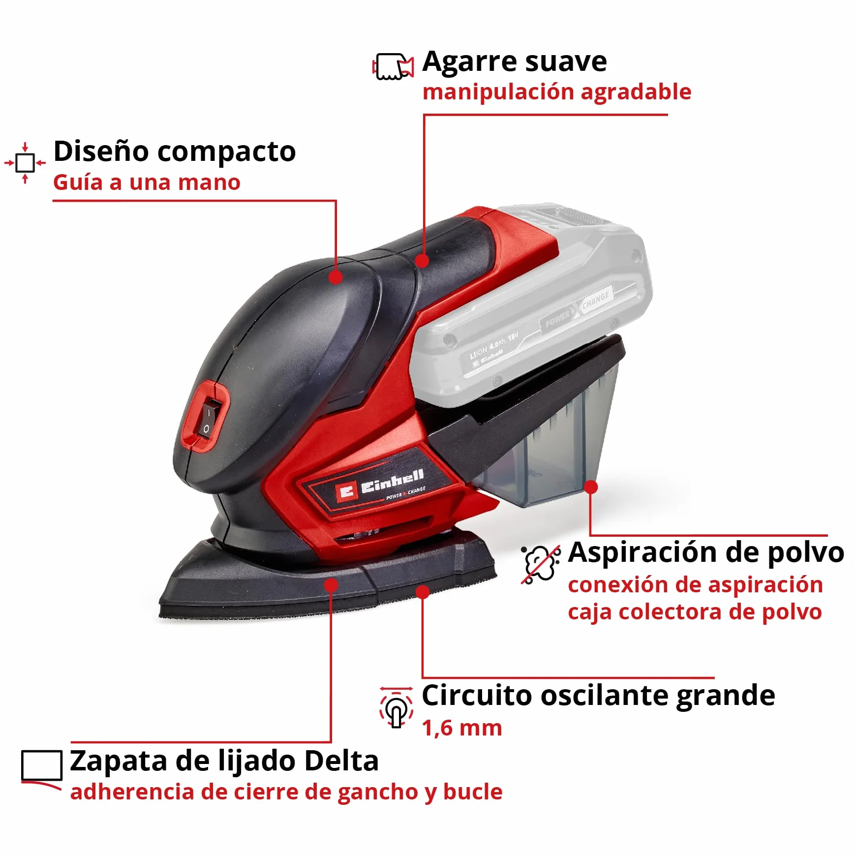 Einhell Lijadora múltiple TE-OS 18/150 Li-Solo Power X-Change (24.000 r.p.m., caja colectora de polvo, adaptador de aspiración de polvo, sin batería ni cargador)
