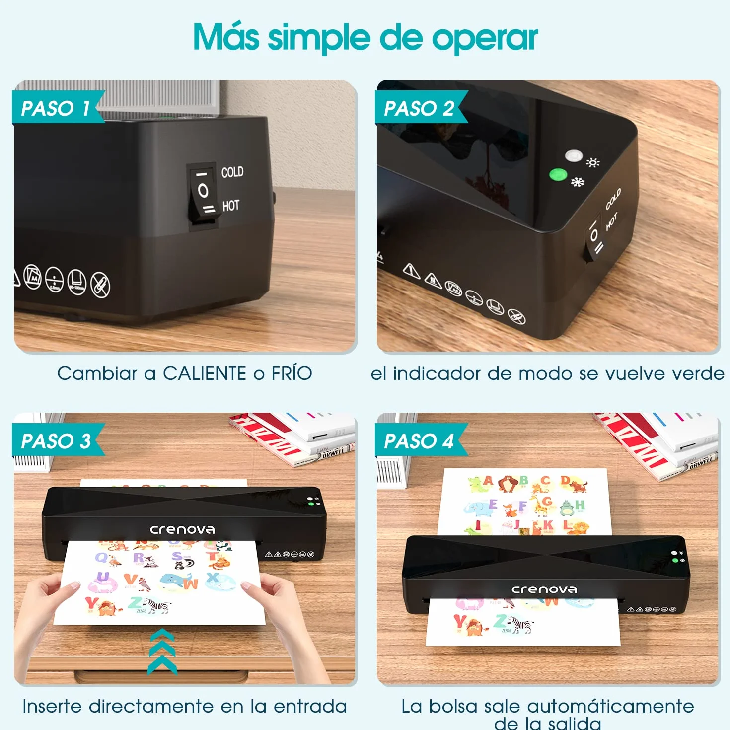 Crenova Plastificadora A4 en Caliente y Frío con 10 Fundas, Sin Burbujas, Ideal para Hogar y Oficina (Negra)