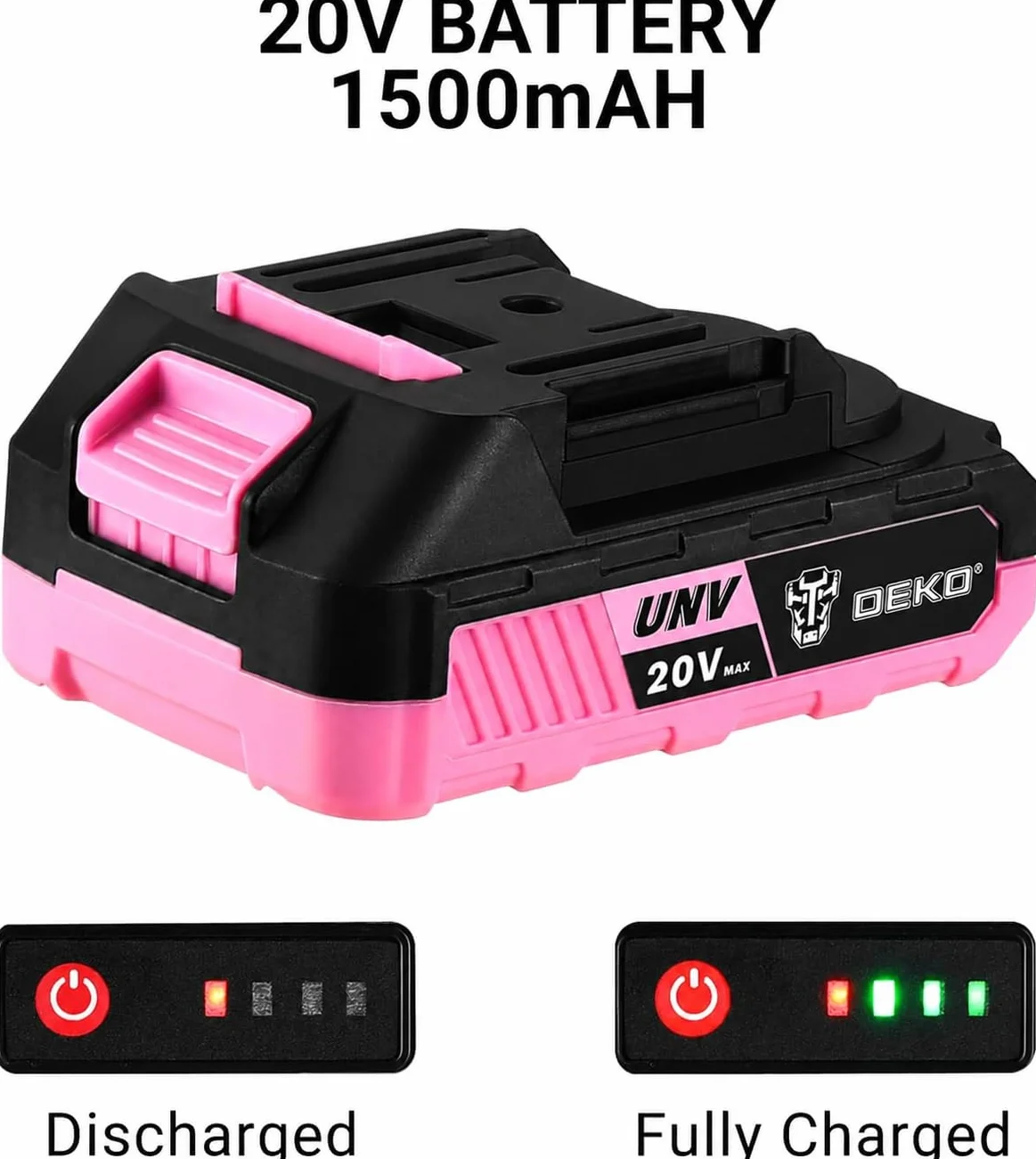 Taladro Inalámbrico, DEKOPRO 20V Taladro Atornillador Bateria con 1 Baterías y Cargador, 40 Nm, 2 Velocidad y LED, Adecuado para Bricolaje en Casa y Jardín,Rosa