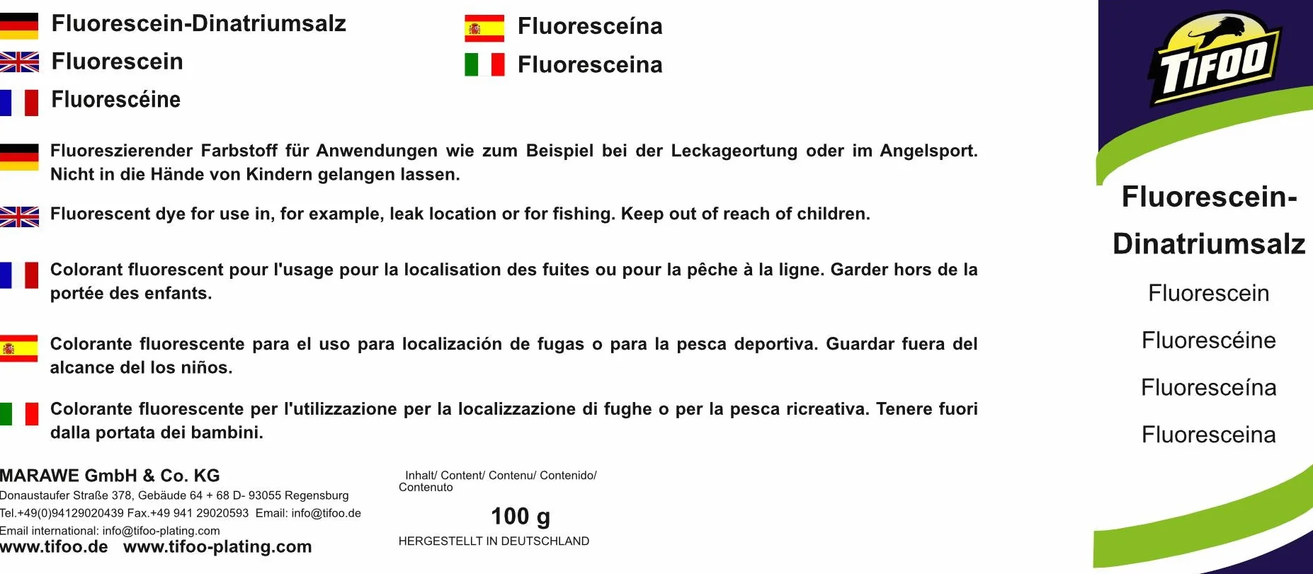 Fluoresceína sódica/uranina (100 g) para varias aplicaciones