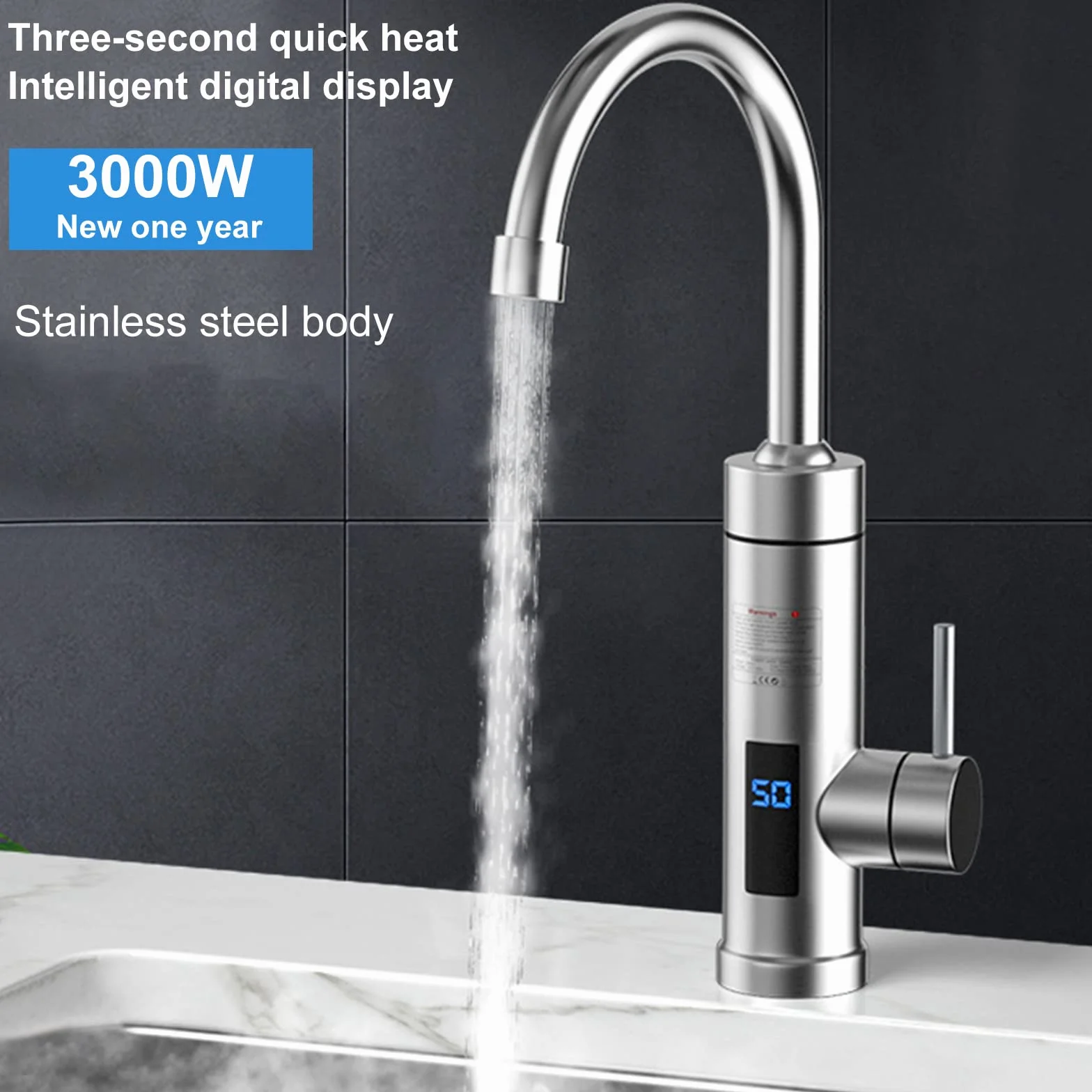 Grifo Electrico Agua Caliente, 220V 3000W Grifo Calentador de Agua Instantanea 360° LCD Torneira Electrica Agua Quente Grifo Cocina Agua Caliente Electrico para Cocina Jardín Baño Caravana Camper