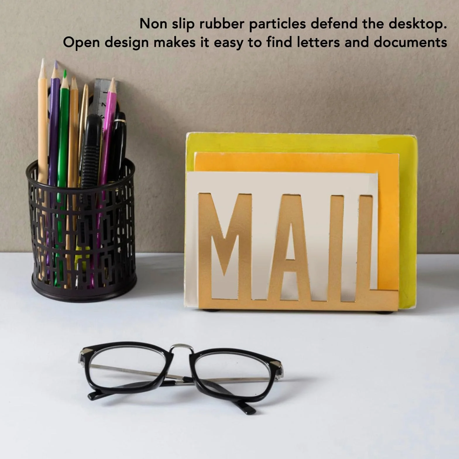 Soporte Organizador de Correo de Metal para Escritorio, Estante de Diseño Hueco para Facturas y Papeles