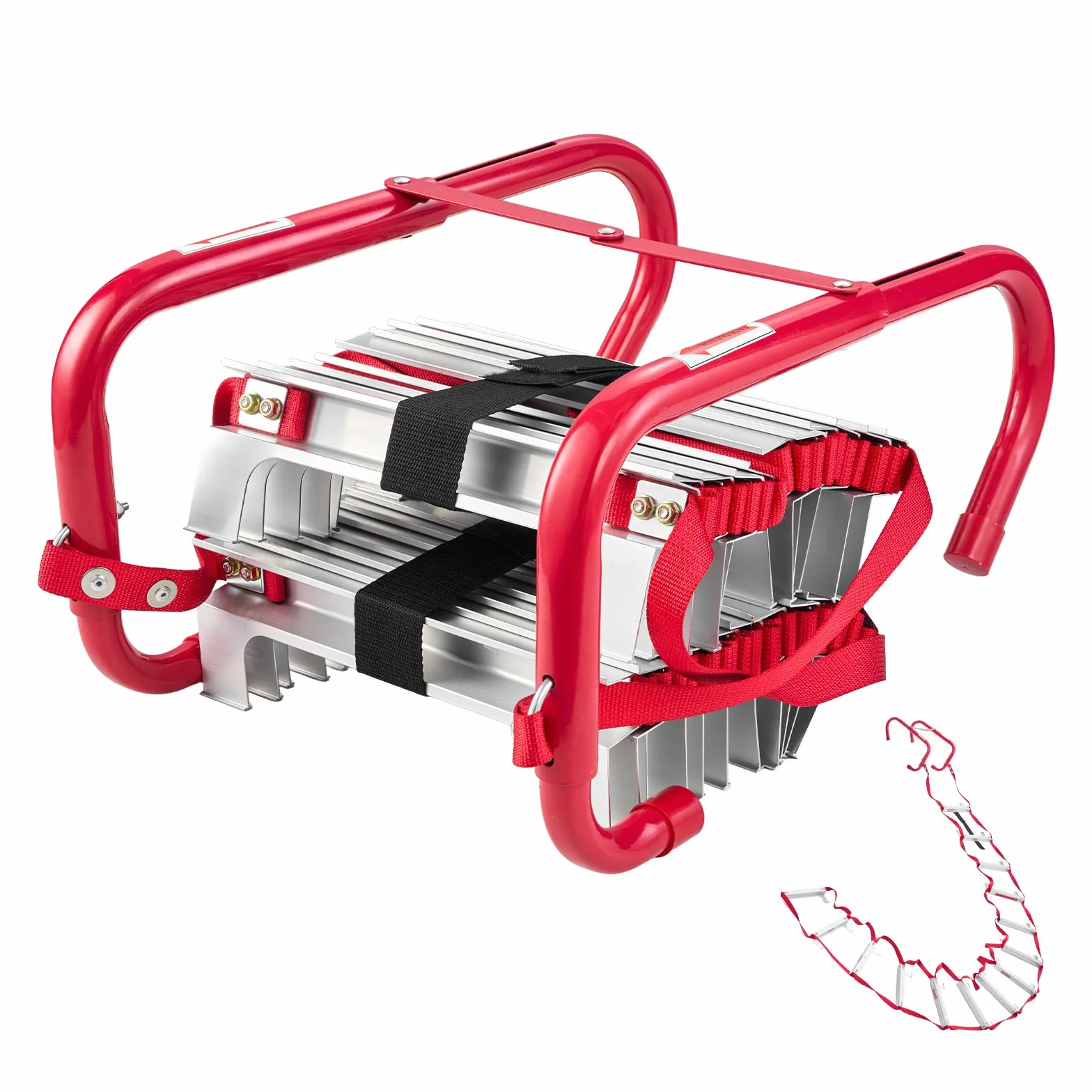 VEVOR Escalera de Incendios Retráctil de Emergencia 2 Pisos, Aleación de Aluminio, con Correa de Poliéster, Peldaño Antideslizante y Escalones Anchos, Carga Máxima de 454 kg, 4570 x 330 x 305 mm
