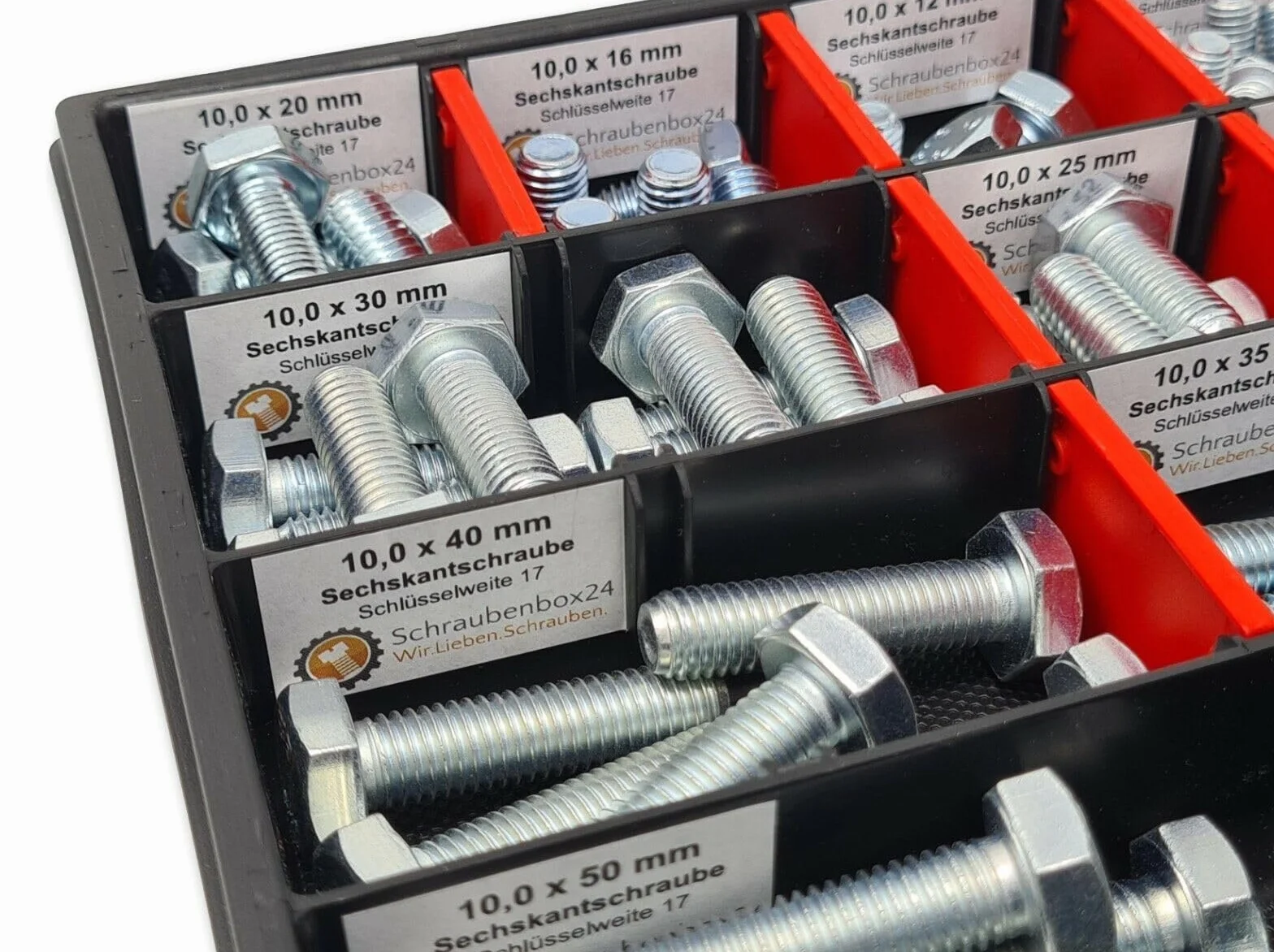 Surtido de tornillos hexagonales M8-M10 // 10 mm - 50 mm, 110 piezas, DIN 933