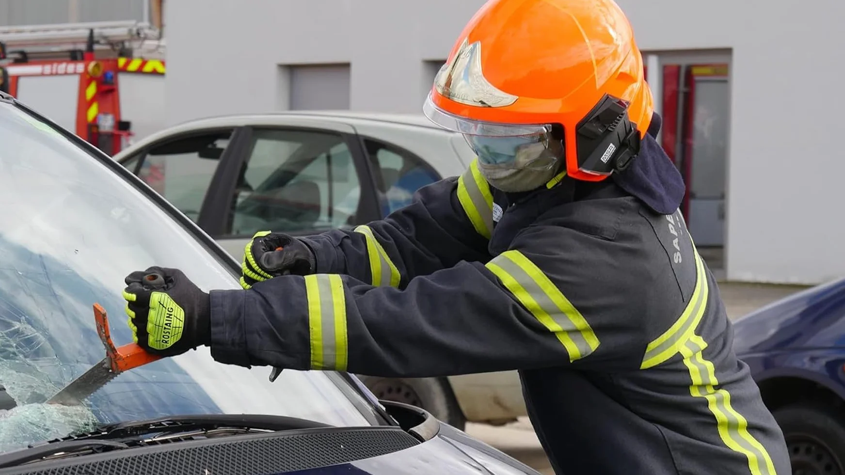 ROSTAING Par de guantes de bombero pro RESCUEFLUOBCSC - Para Rescates en Carretera - Guantes de Desincarceración y Despeje - Guantes Anticorte - Guantes de Protección contra Impactos