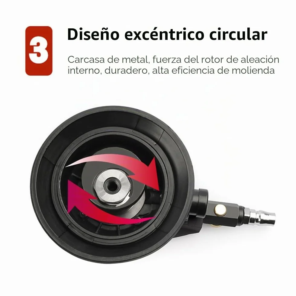 Lijadora Orbital Neumática Profesional de 6'' - 13500 RPM, Con Manguera y Bolsa Para Pulido y Lijado de Automóvil, Metal, Madera y Cera