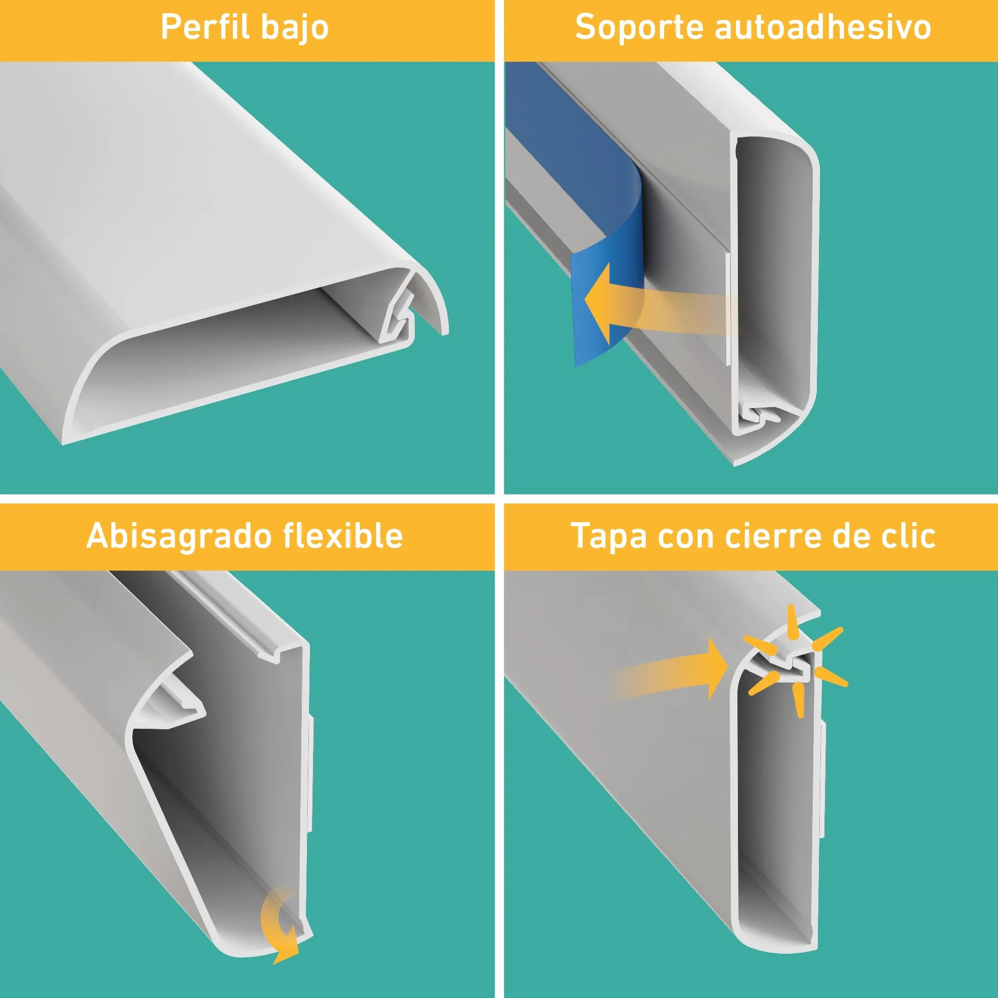 D-Line Cubrecables TV 60mm x 15mm x 40cm Blanco Canaleta Autoadhesiva Perfil Bajo
