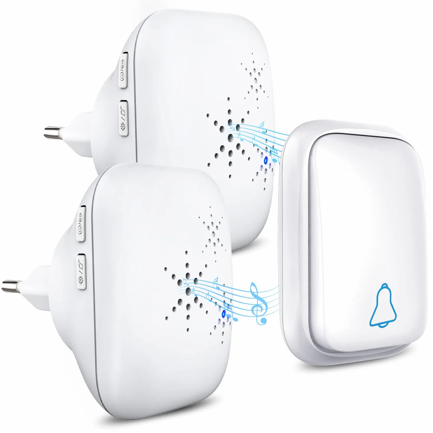 Timbre de puerta inalámbrico exterior impermeable IP68 2 receptores 150m 37 tonos 4 niveles volumen blanco