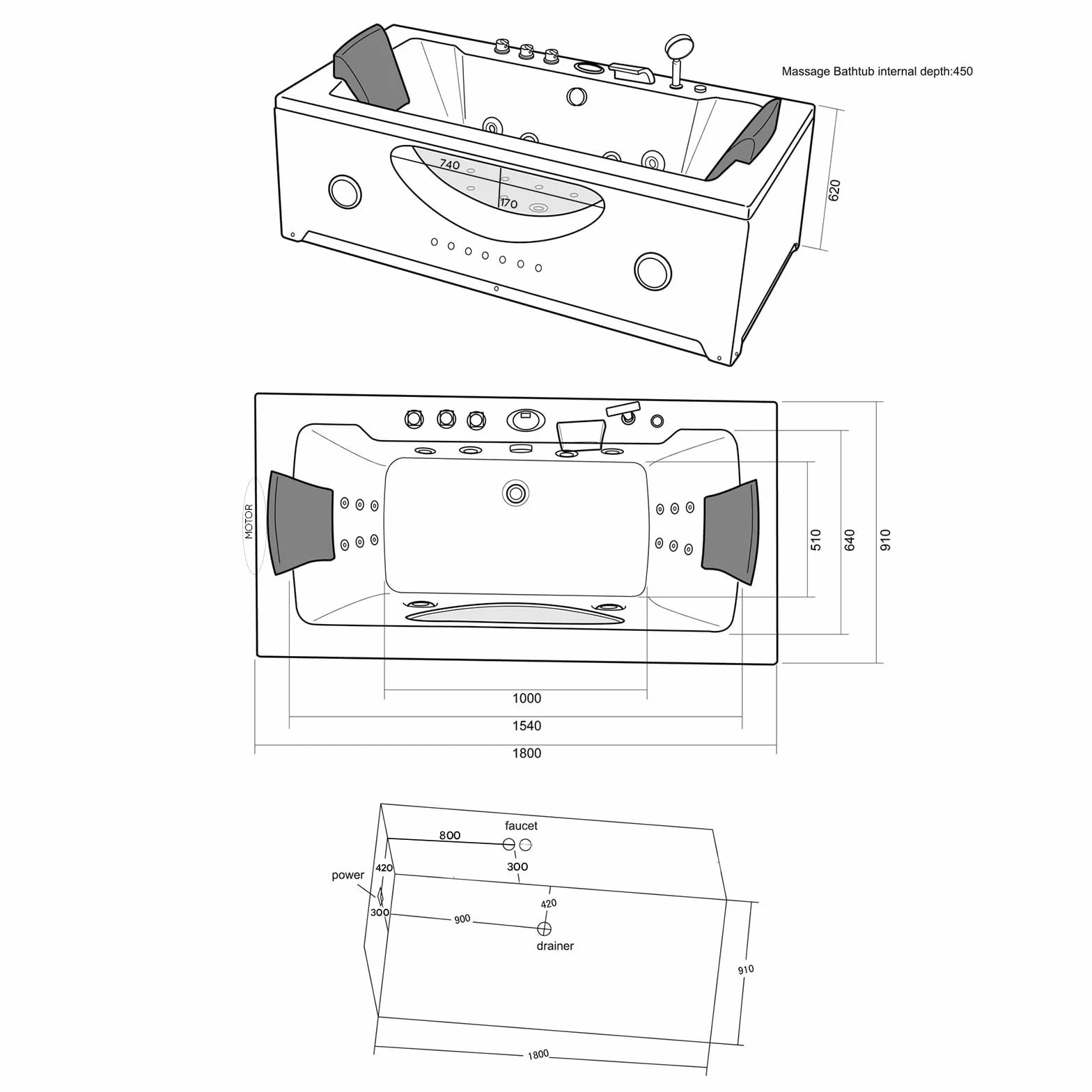 GRAFICA MA.RO SRL Spa con hidromasaje 180 x 90 cm Modelo Bañera Armonía esquina del baño con cromoterapia Nuevo 2 personas para