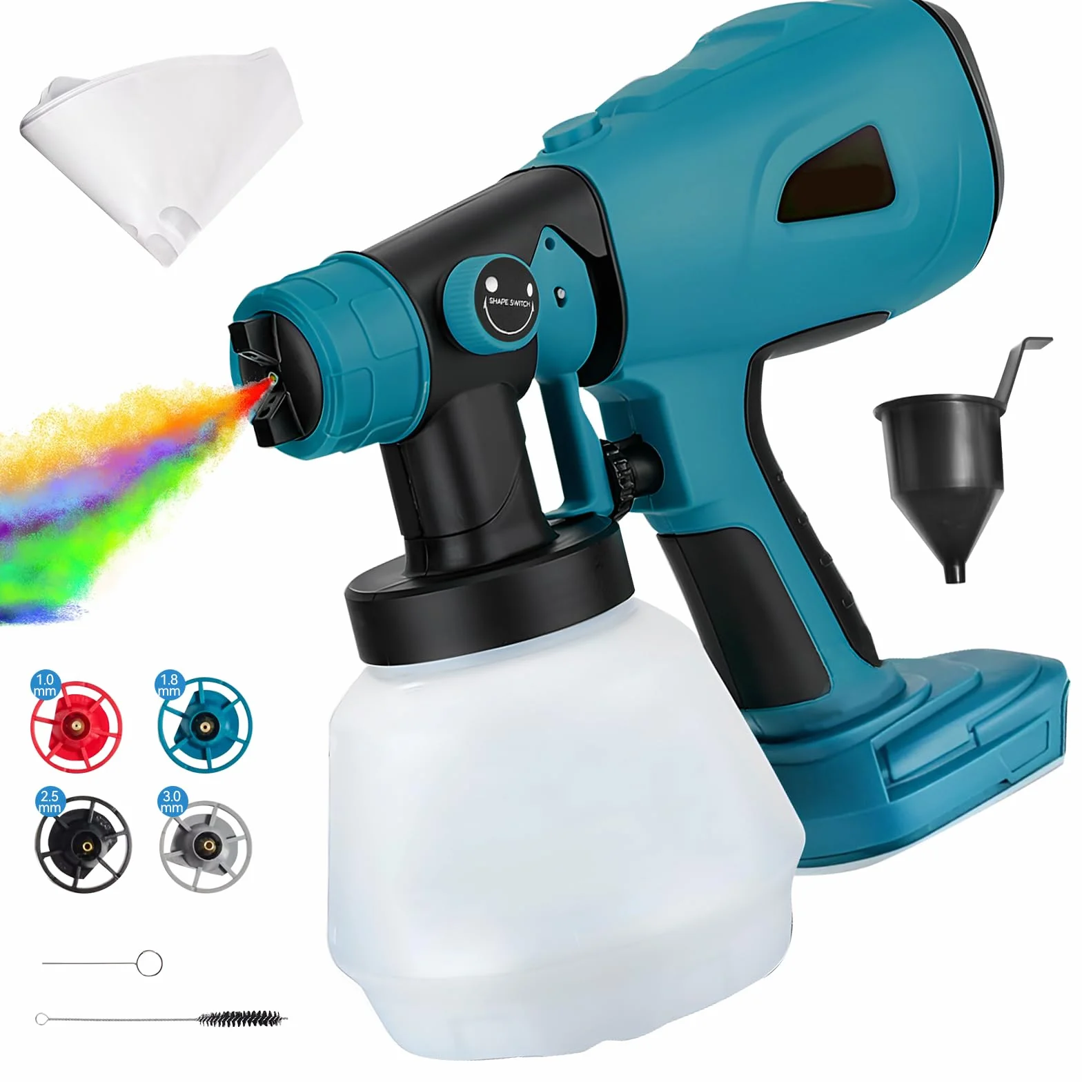 Pulverizador de pintura inalámbrico compatible con batería Makita de 18 V, pistola eléctrica de mano con 4 boquillas, 3 patrones de pulverización, recipiente de 1000 ml, para paredes y muebles