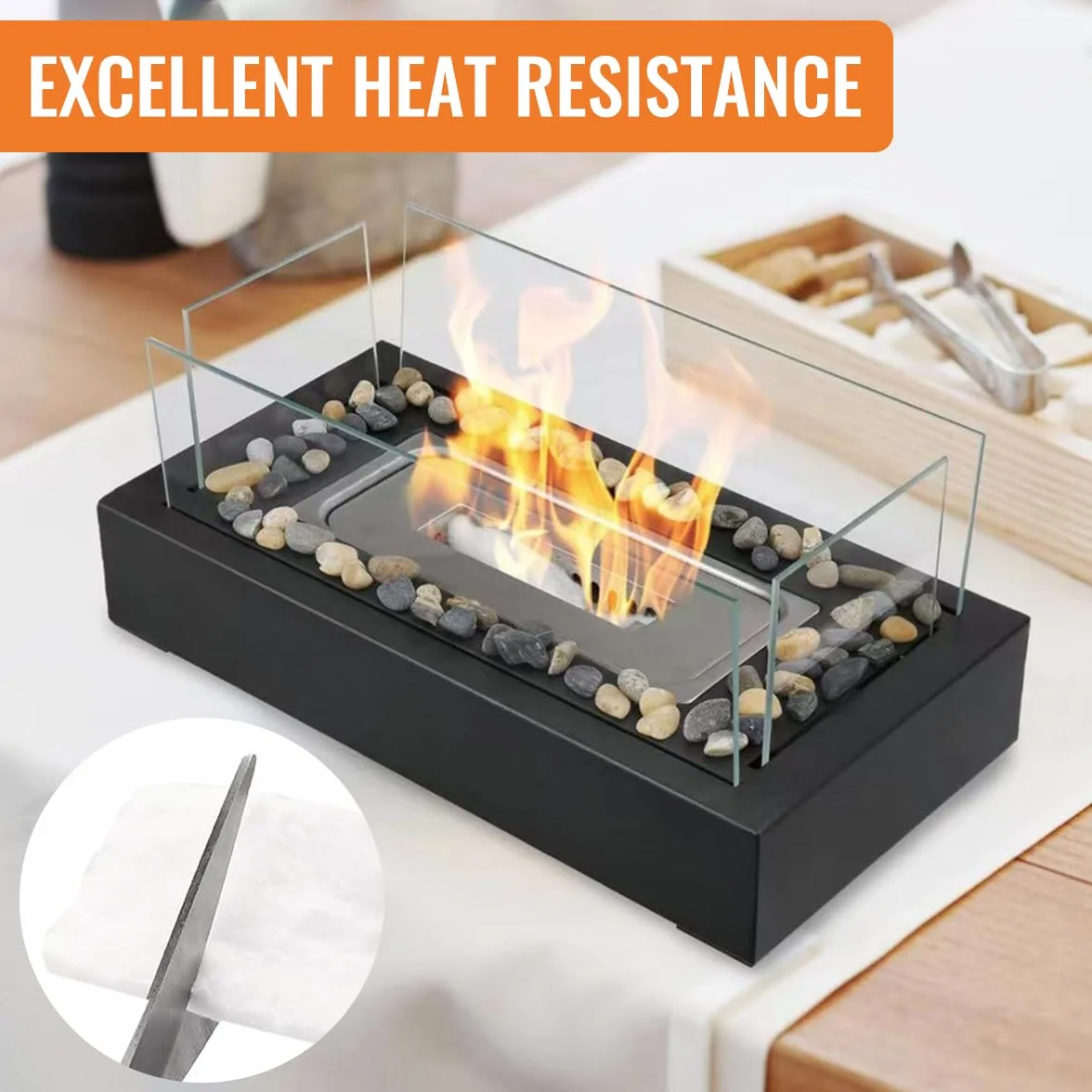 Lana cerámica de 6 piezas – Lana cerámica para chimenea de bioetanol y chimenea de mesa de bioetanol, resistente al calor, cortable, ideal para chimenea de mesa de etanol, alcohol de quemar y chimenea