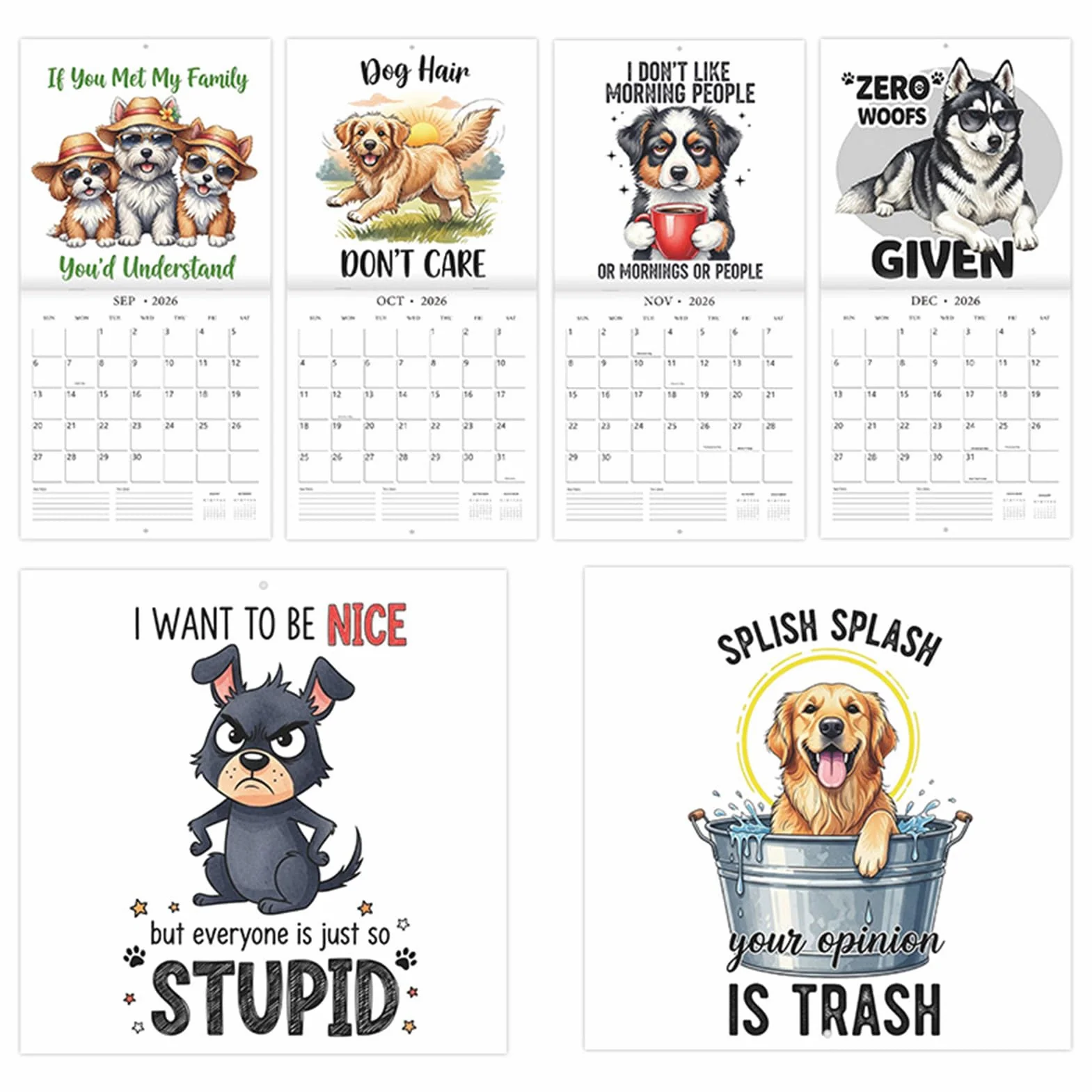 Calendario 2026 Mensual de Pared Perrito Pizarra Organización Laboral Hogar Vacaciones