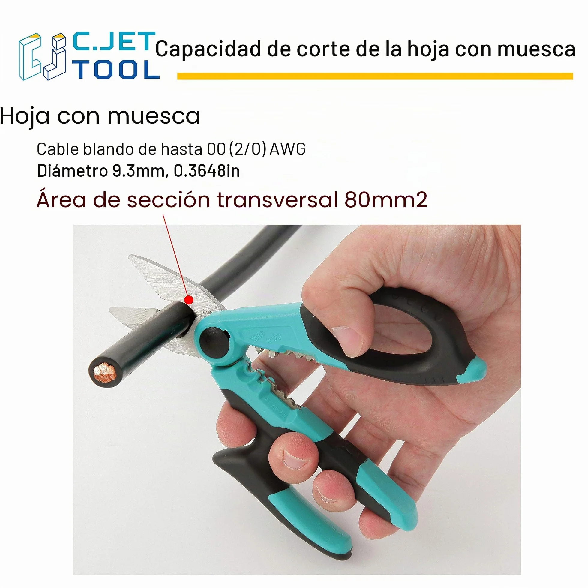 C.JET TOOL Tijeras Electricista Profesional, 170 mm/7" de acero inoxidable, diseño multi-agarre de aluminio de cobre cable suave