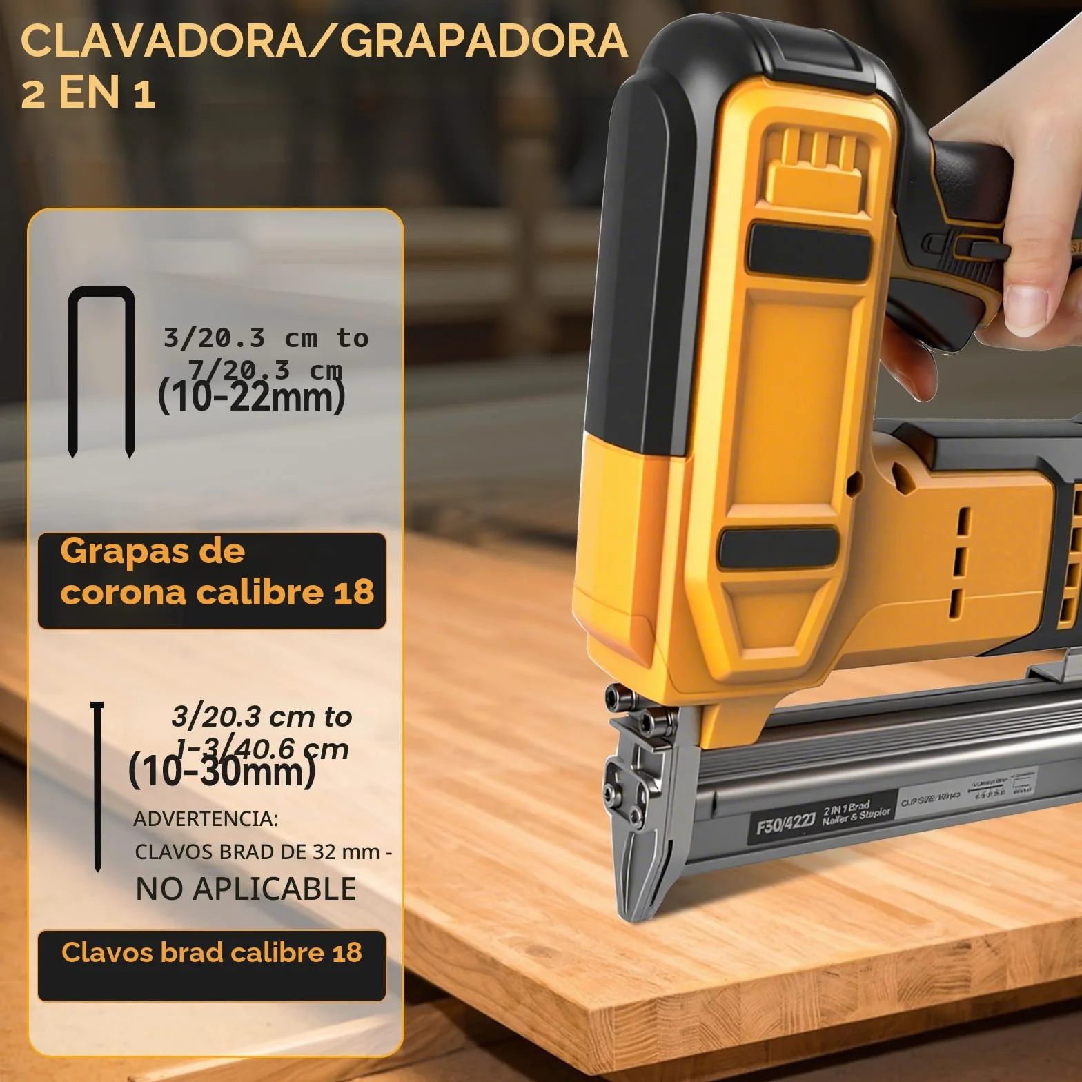 Clavadora Brad Inalámbrica para Batería Dewalt 20V Max, Pistola de Clavos Grapadora de Batería 18GA, Clavadora Grapadora Eléctrica 2 en 1 con 1000 Clavos y 1000 Grapas para Mejoras del Hogar y