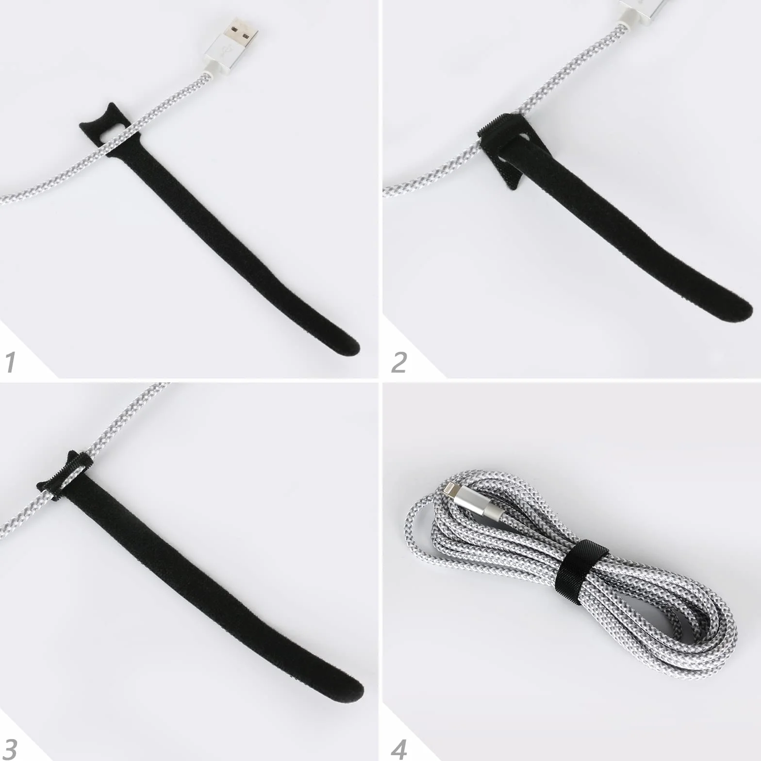 JUEGO DE 100 ataduras de cable reutilizables, negros, autoadhesivos y extra resistentes para una gestión óptima de los cables, bridas cables ajustables y resellables