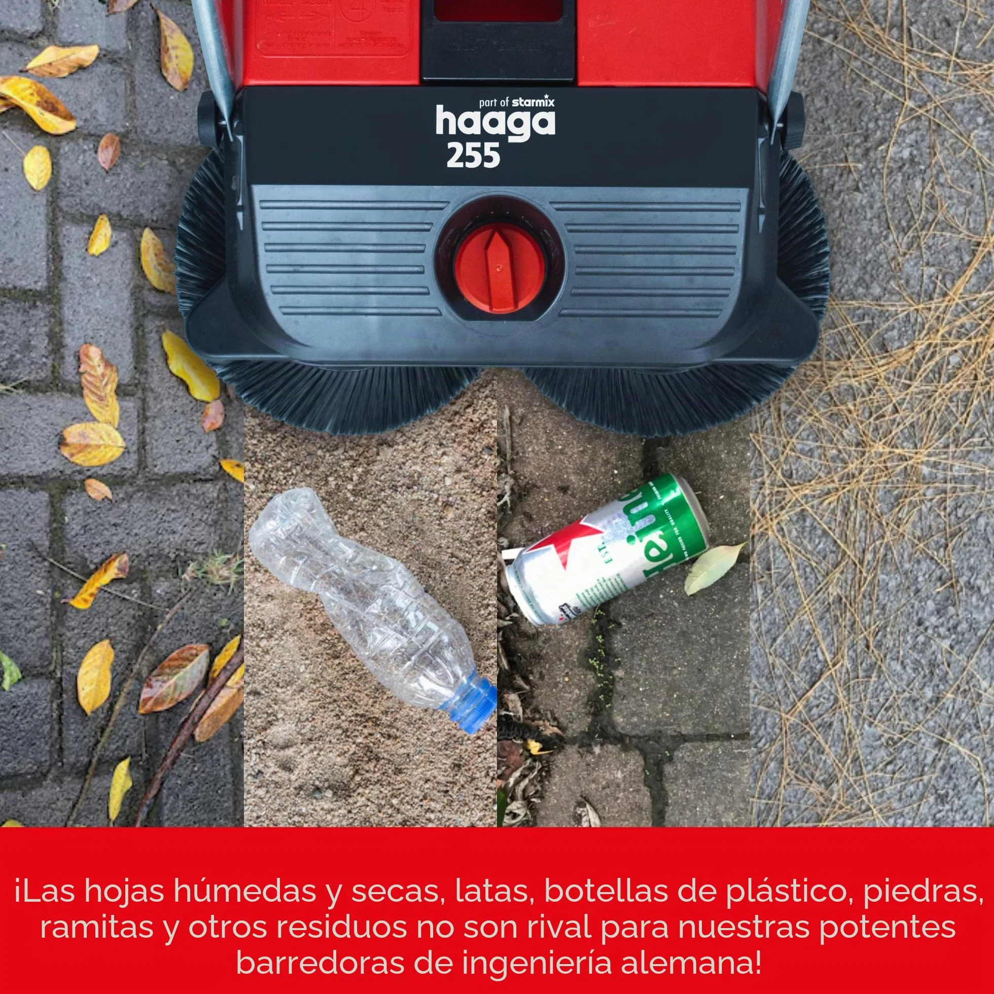 Haaga 255 - Barredora Manual con Sistema de Barrido Turbo, Capacidad de Barrido 1600 m²/h, Capacidad del depósito 20 litros