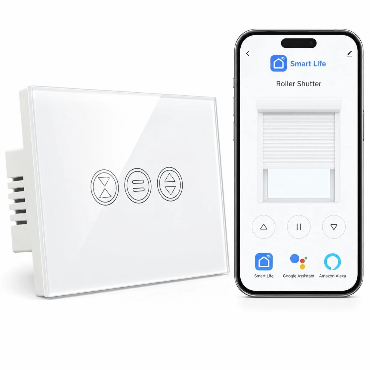 LoraTap Interruptor WiFi para cortina, interruptor táctil, control por aplicación o voz de Alexa Echo y Google Home, interruptor temporizador mando a distancia para 600 W CA, persianas enrollables y
