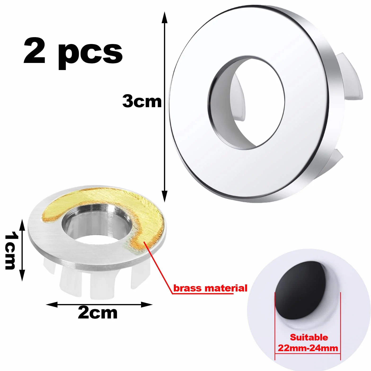 2 Piezas Tapon Lavabo Embellecedor Agujero Anillo Desbordamiento Ø22-24 mm Plata Cobre