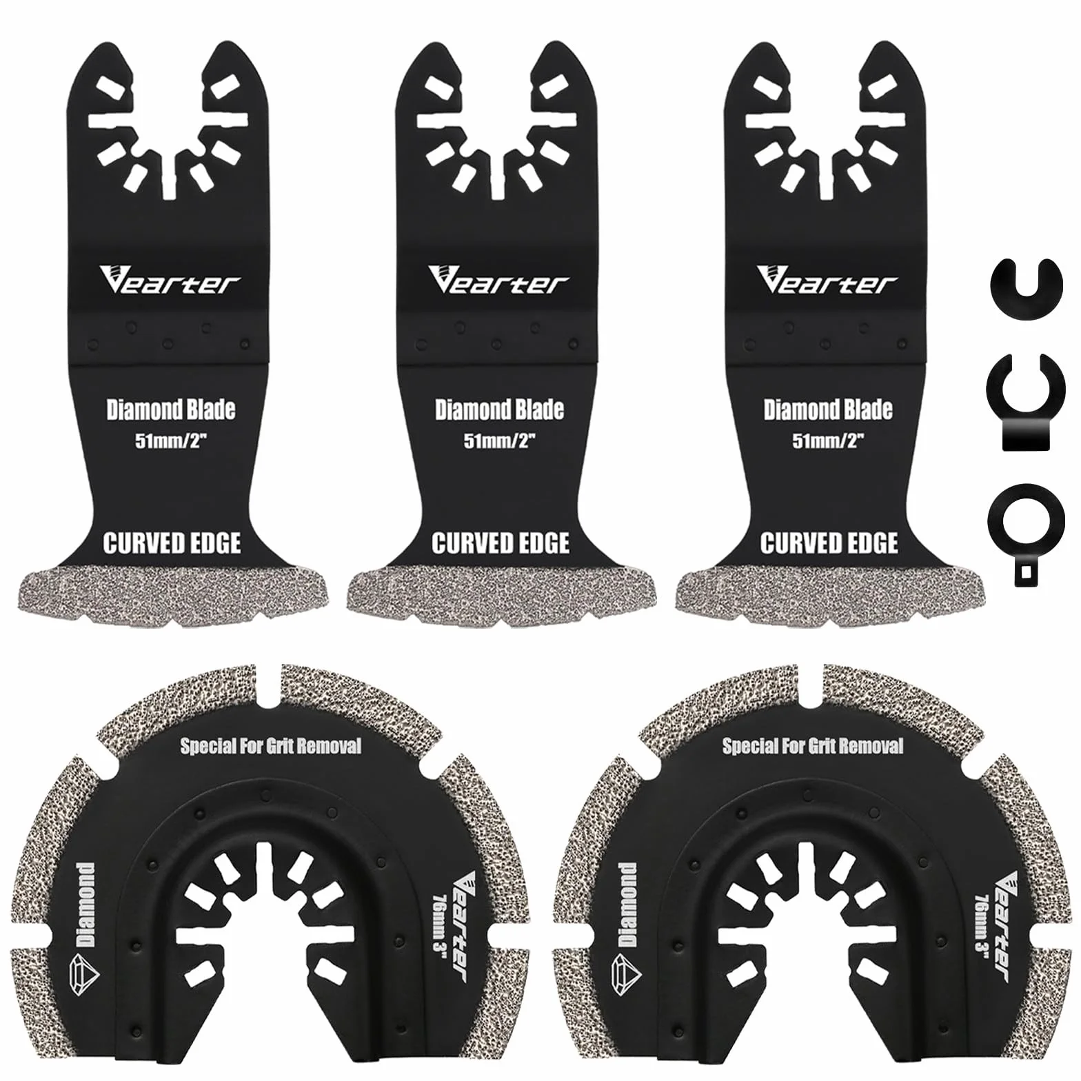 Paquete de 5 hojas de diamante multiherramienta con adaptador, hojas universales para quitar juntas de grano, hojas de liberación rápida para azulejos, ladrillo de aire, cemento, hormigón