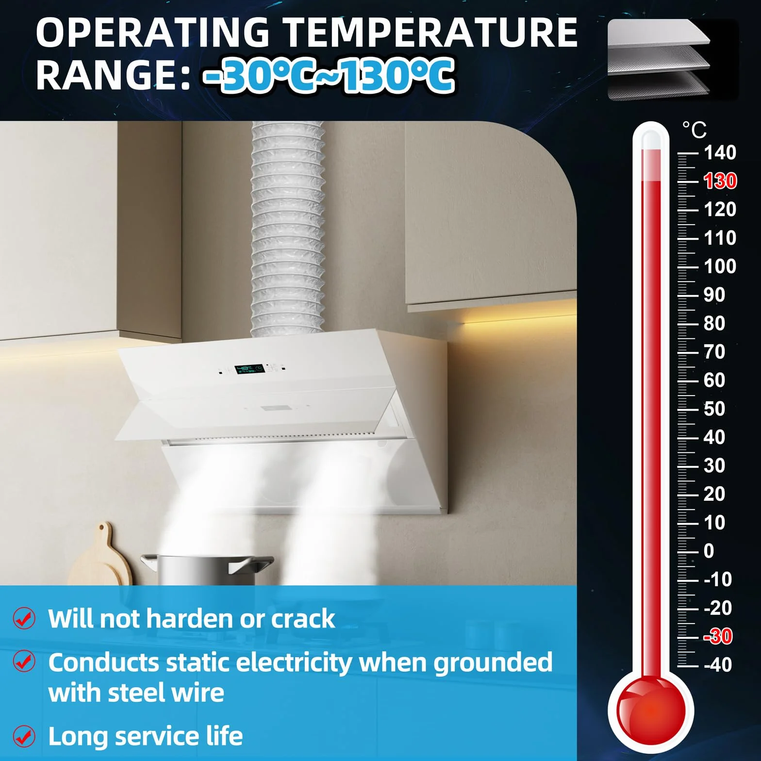 Tubo Flexible Campana Extractora de 100mm: 2m Manguera de Ventilación de Aluminio y PVC, Tubo Flexible de Salida de Aire con 2 Abrazaderas de Acero Inoxidable para Climatización Secadora (Blanco)