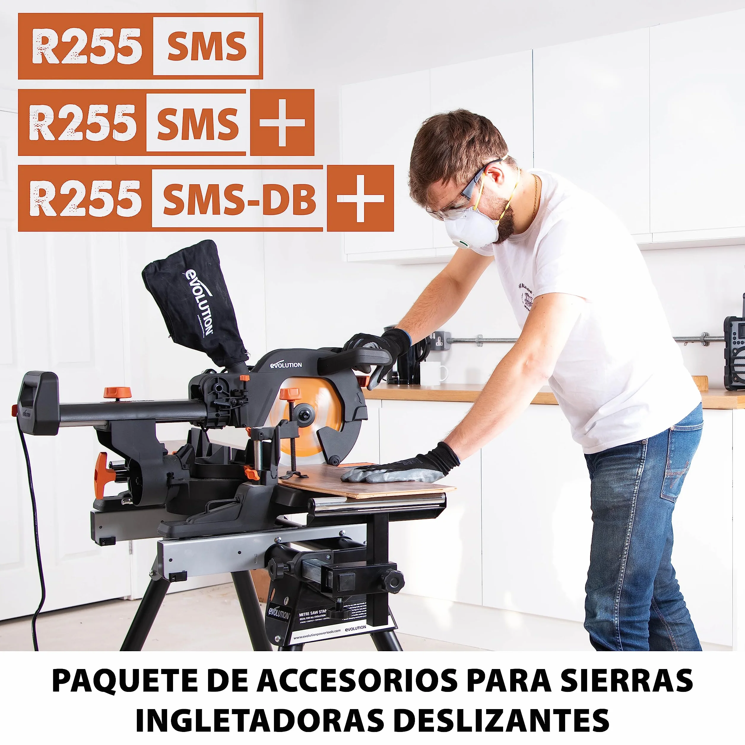 Evolution Power Tools R255SMS Pack accesorios sierra ingletadora 255 mm mordaza frontal superior saco captapolvo