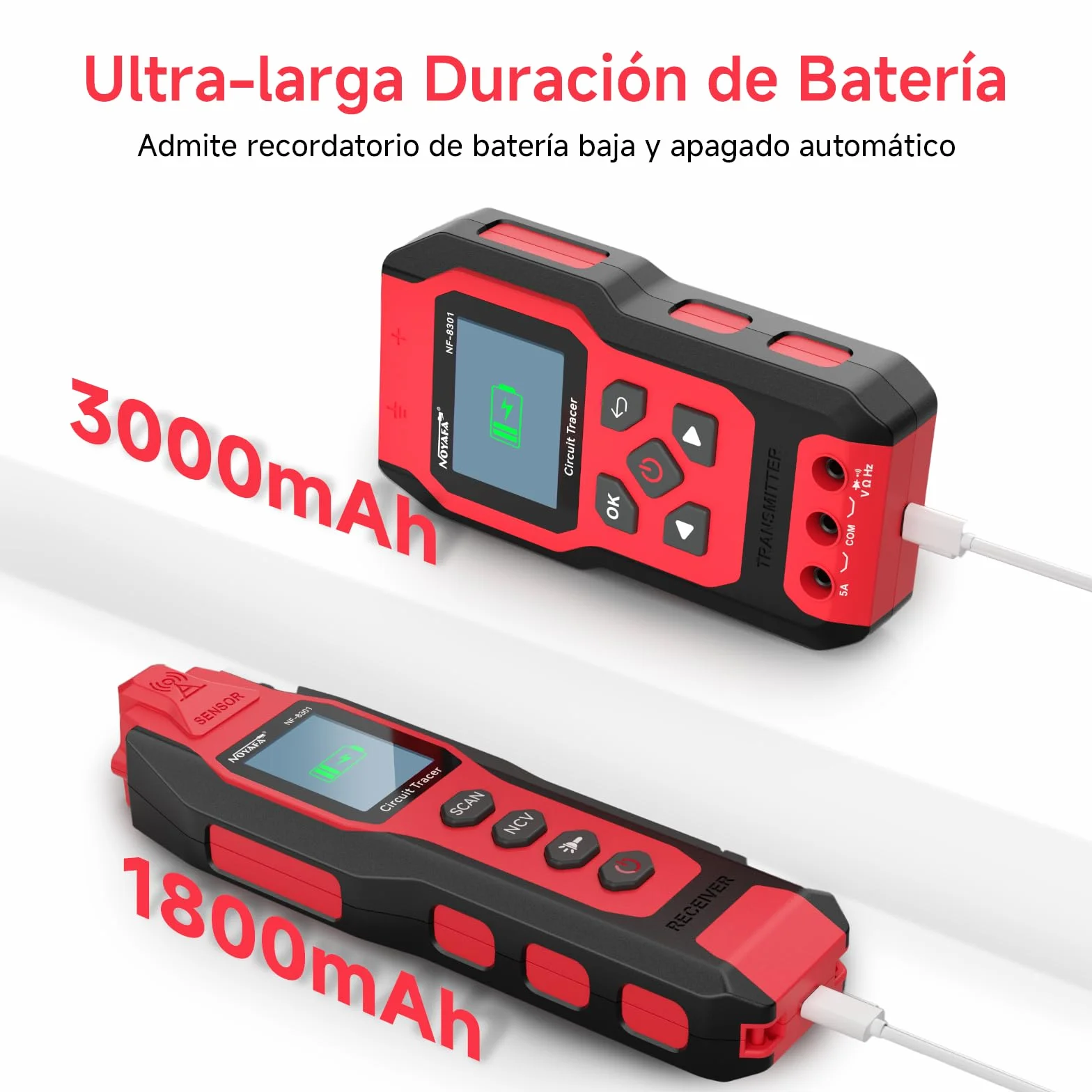 NOYAFA NF-8301 Detector de Circuitos y Buscacables, Localizador de Disyuntores con Multímetro Digital, Sensibilidad Ajustable 8 Niveles, Recargable, para Cables en Pared y Subterráneos