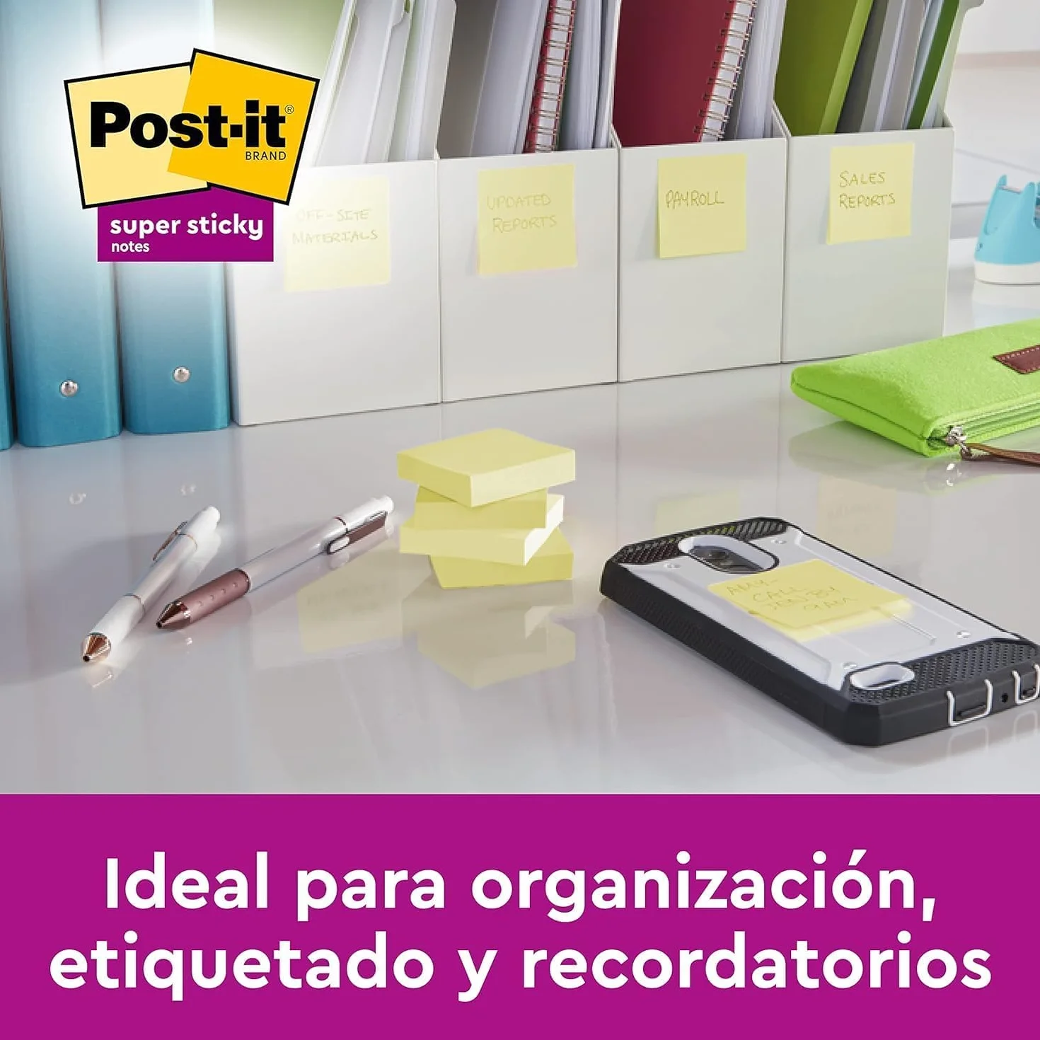 Post-it Super Sticky Notas, Canary Yellow, 76 mm x 76 mm, 90 hojas, 4 blocs + 2 Gratis