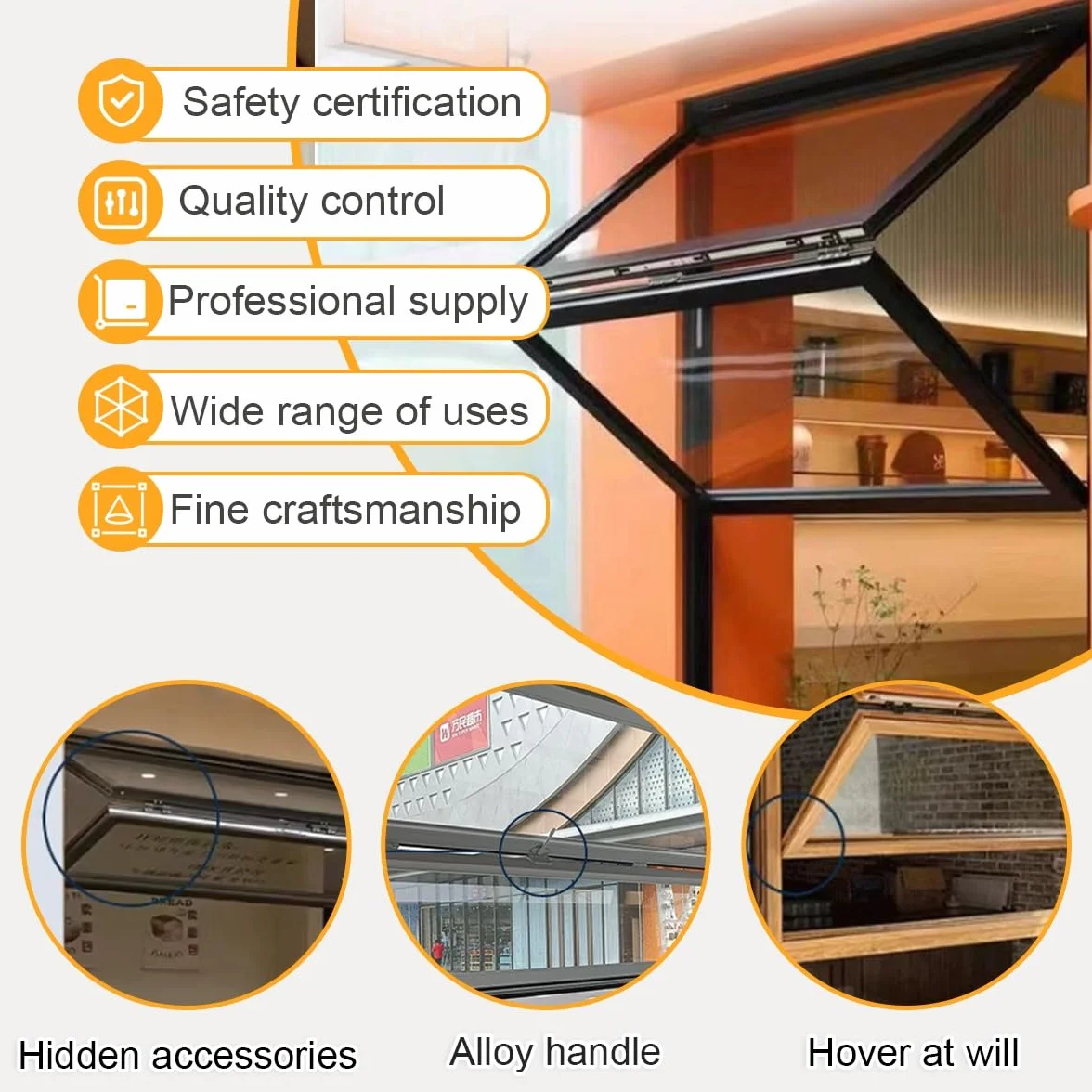 Ventana de concesión con marco de aluminio, ventanas plegables verticales con vidrio templado y burlete, ventana corrediza para vagón comedor, tienda de té con leche, personalizable(WxH 45x31in/109x79