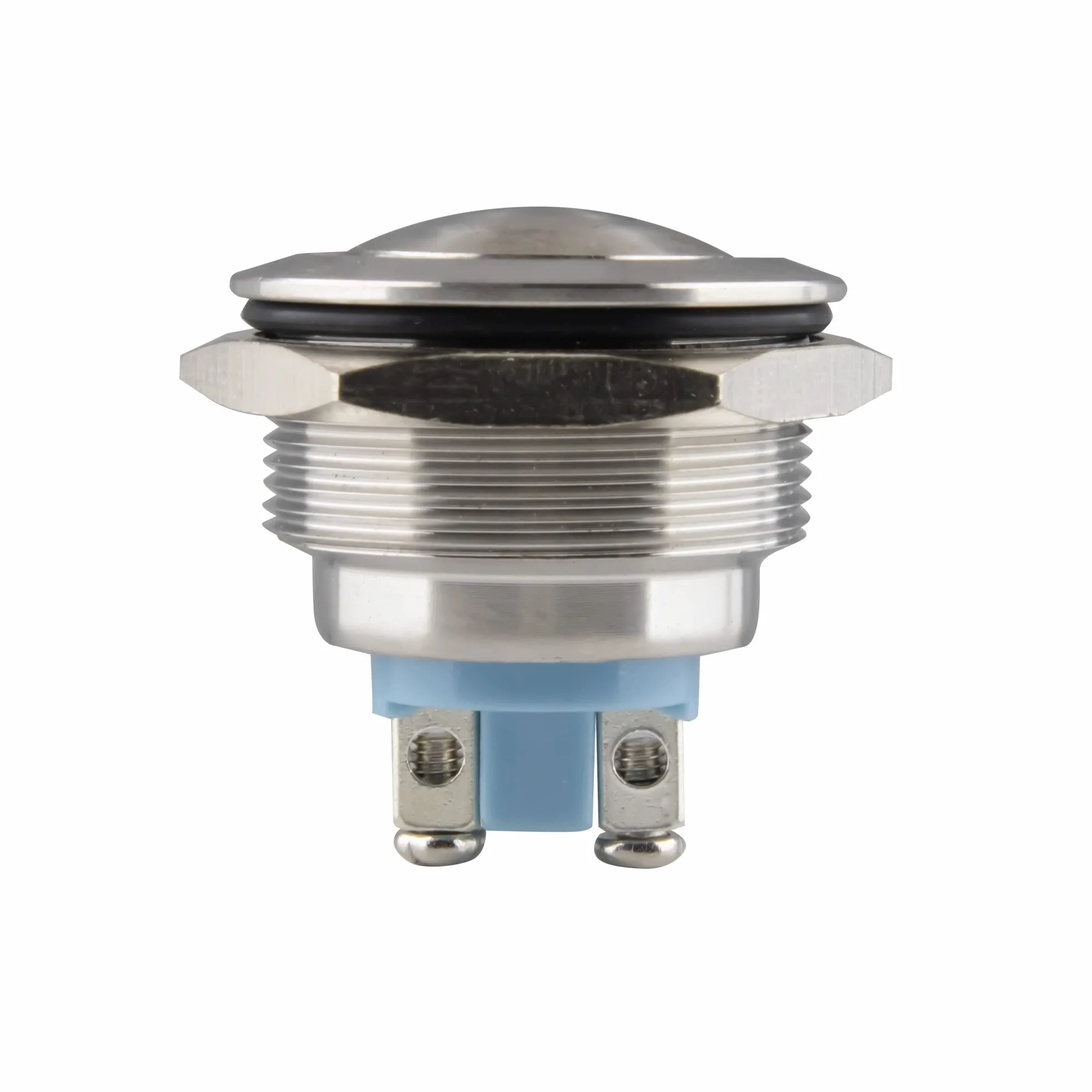 SeKi Pulsador de acero inoxidable, diámetro de 22 mm, forma de cabeza curvada, ojales/conector plano 0,5 x 2,8, conector pulsador de timbre.