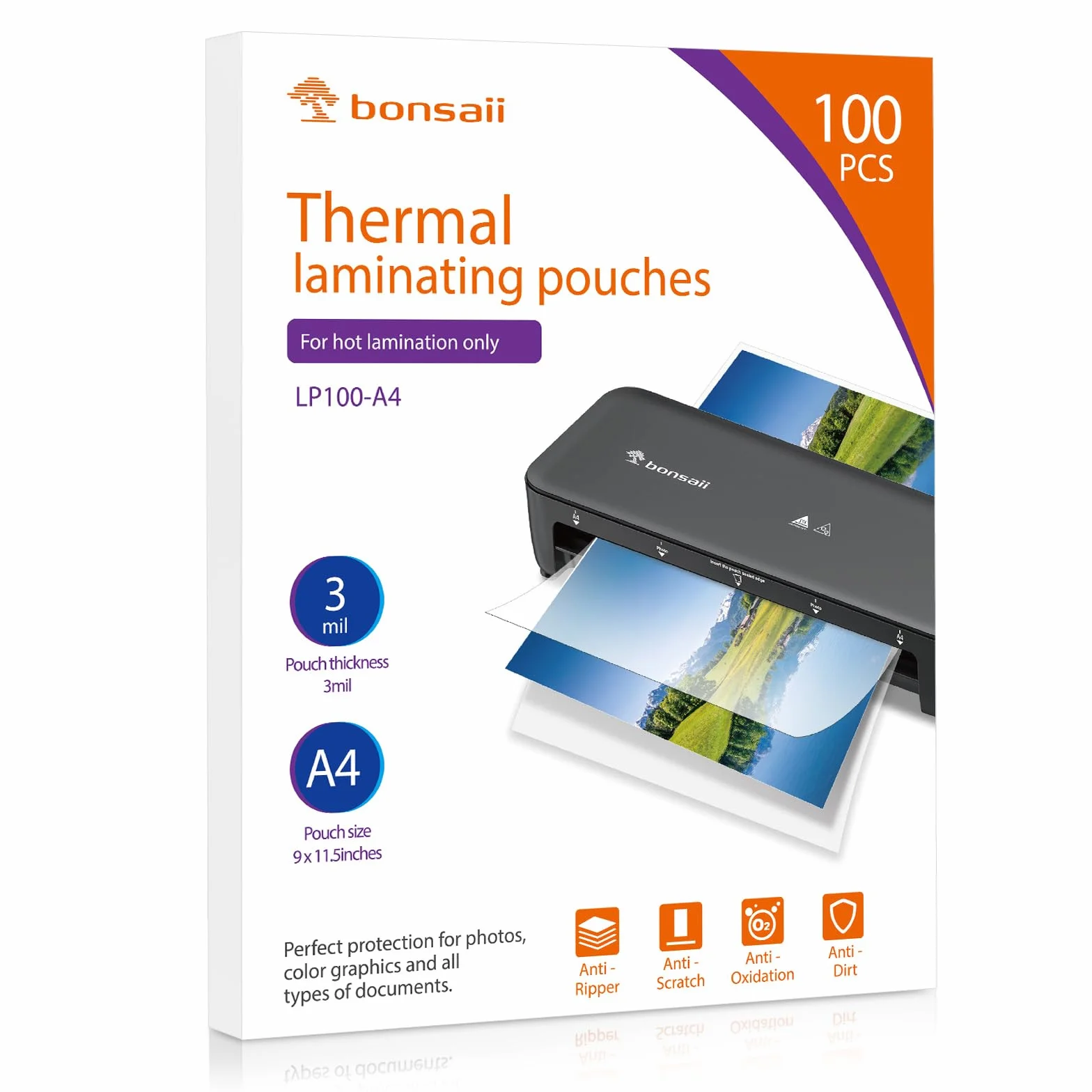 Bonsaii Laminating Pouches A4 2x80 Micras Pack 100 Brillante Transparente