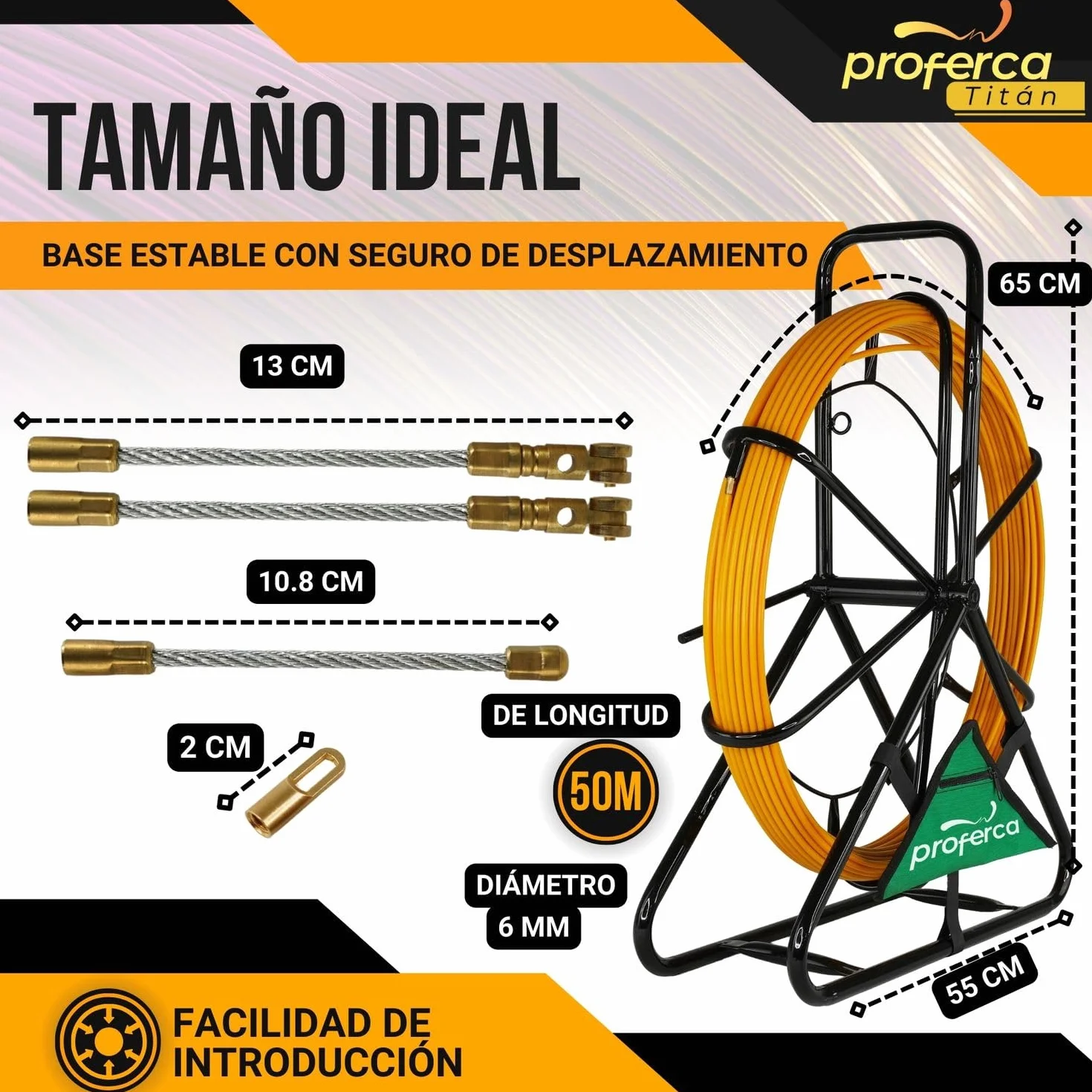 Guia Pasacables Profesional 6mm y 50 metros de Fibra de Vidrio Reforzada | Guia con Contenedor y Accesorios intercambiables| Especial Jardines | Malla Tiracables