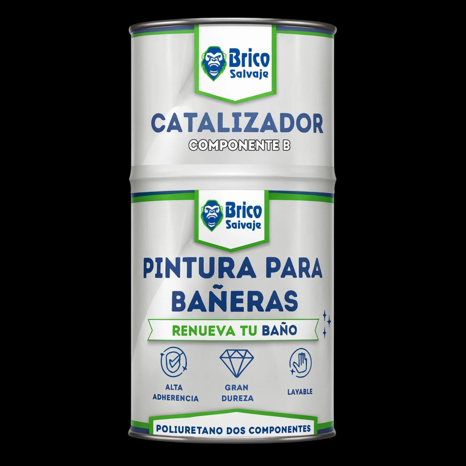 Pintura para Bañeras Acabado Mate | Poliuretano 2 Componentes 600+150 | Renueva tu Bañera sin Obras | Fácil Aplicación con Rodillo o Brocha en Baños Interiores (Negro)